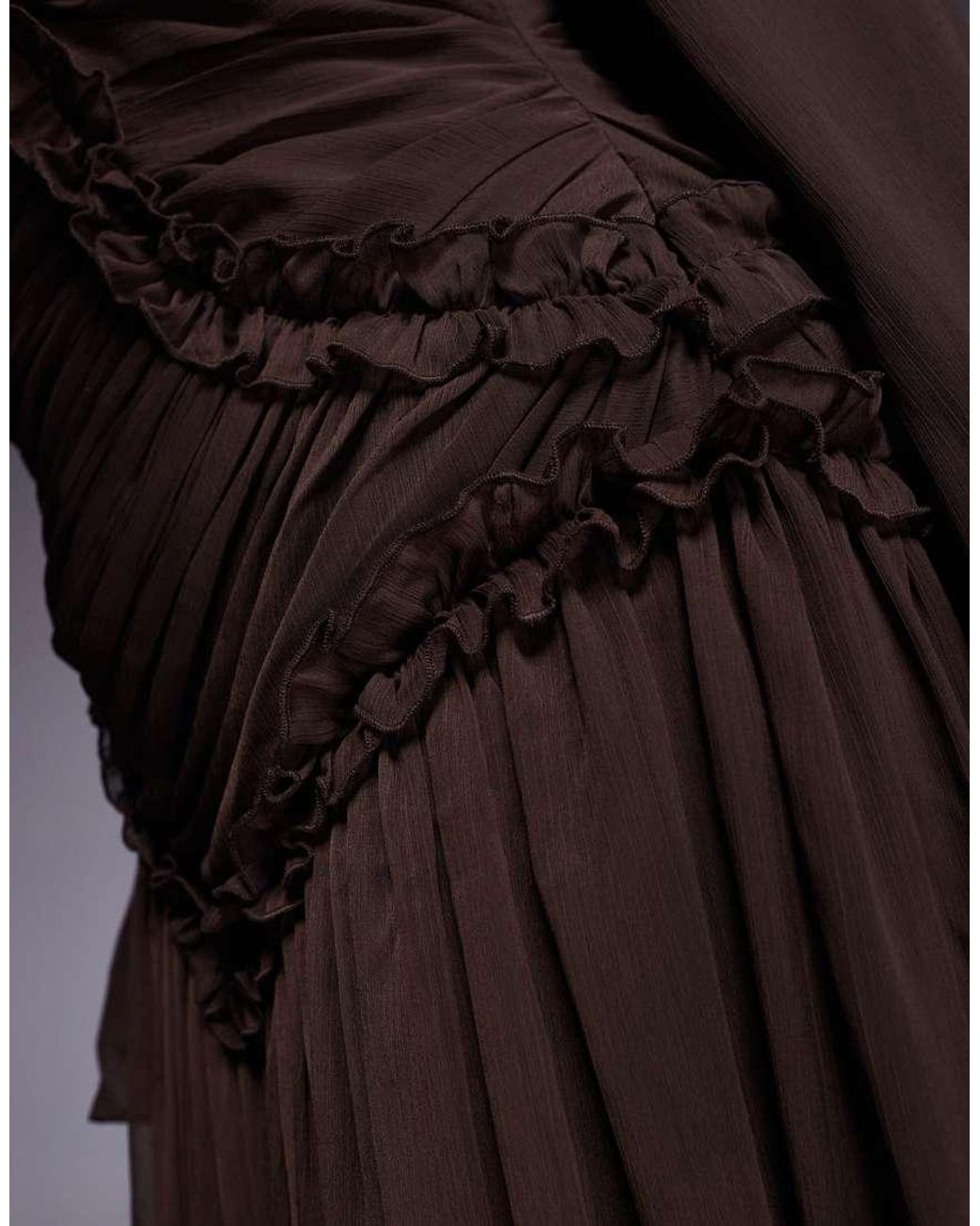 ASOS Brown Asos Design Curve Crinkle Chiffon Gathered Maxi Dress With Micro Ruffles