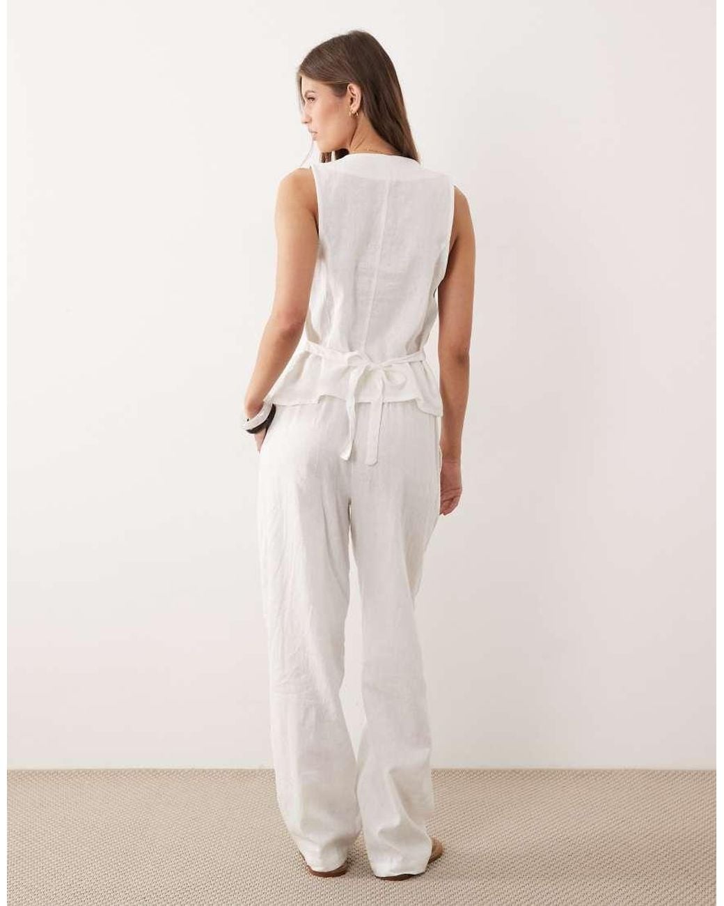 River Island White Linen Blend Waistcoat