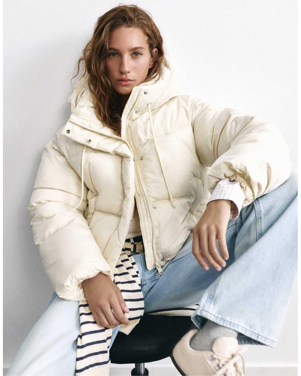Doudoune courte à capuche crème Pull&Bear en coloris Natural