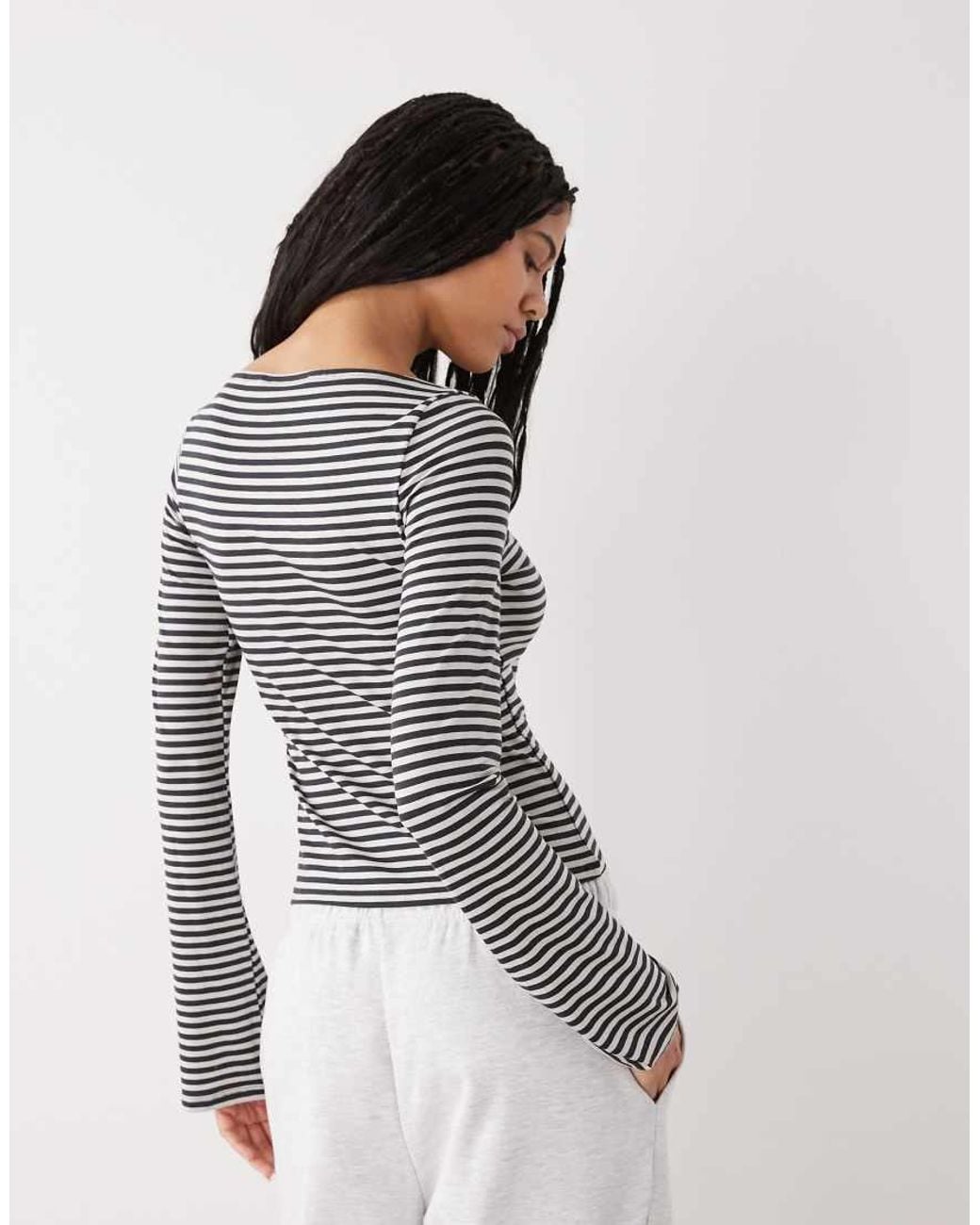 Weekday Gray Annie Soft Boat Neck Long Sleeve Top