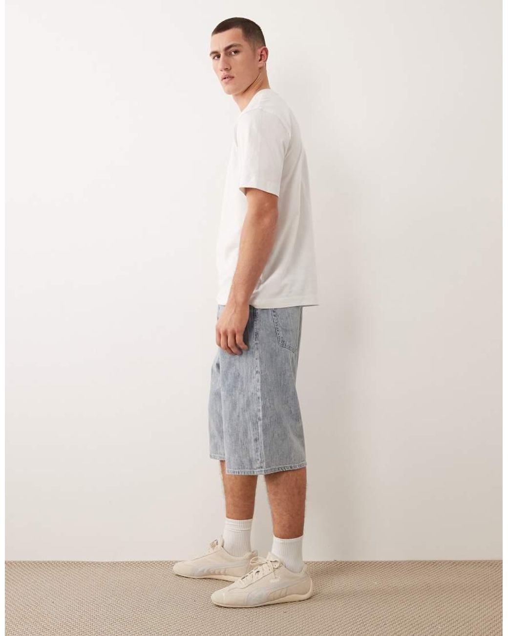 Jack & Jones Gray Ron Denim Jorts With Stitching Detail for men