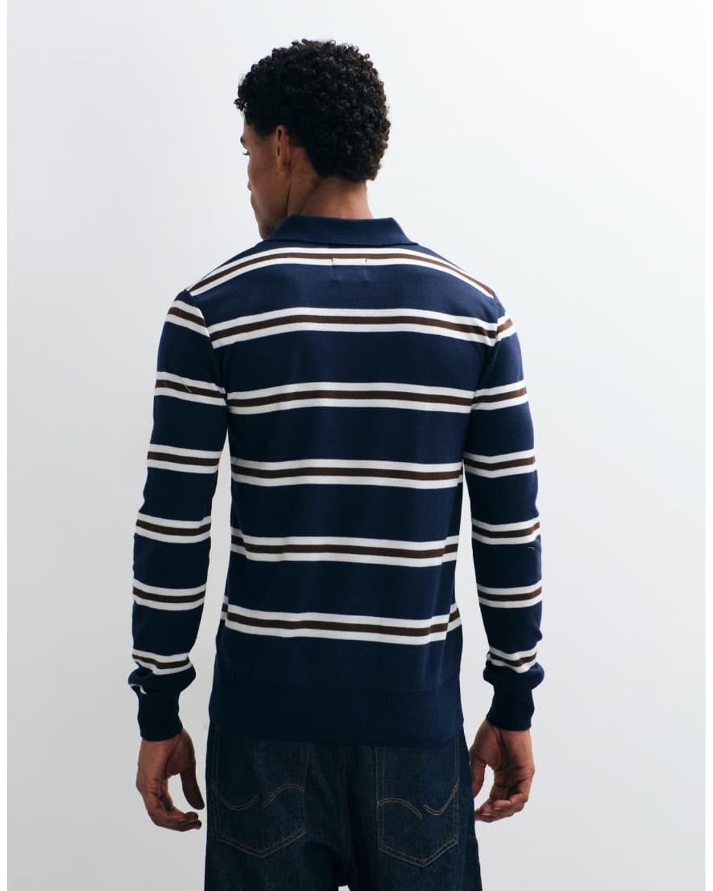 Brave Soul Blue Knitted Sweater With Button Down Placket for men