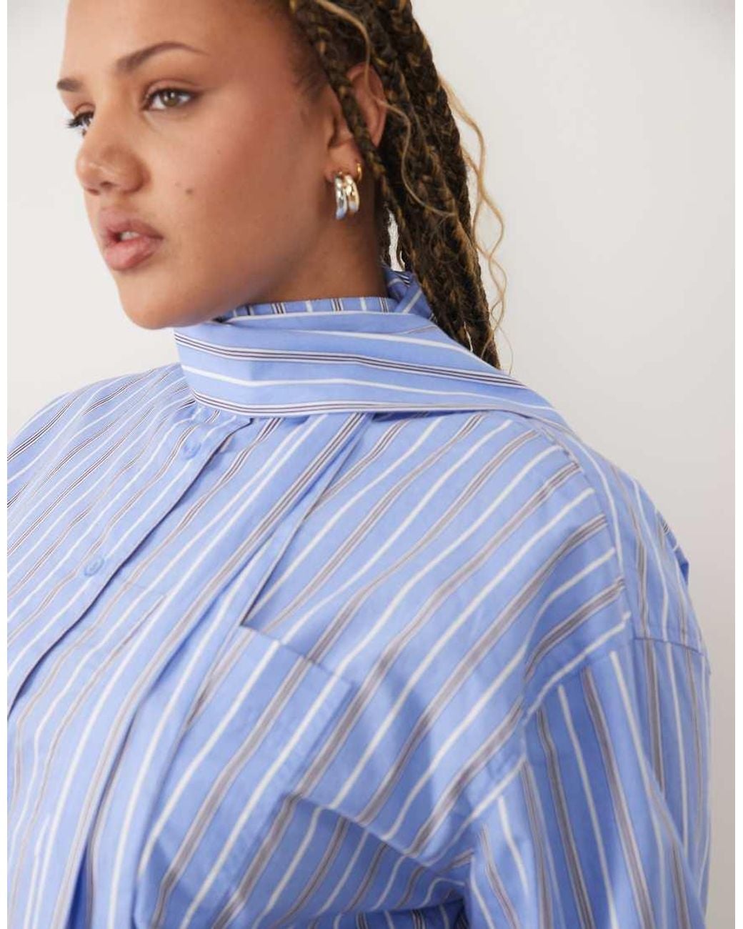 ASOS Blue Asos Design Curve Funnel Neck Shirt With Tie