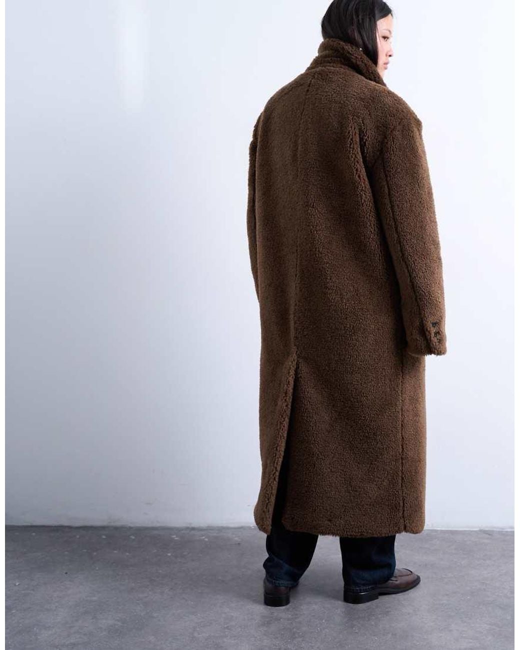 TOPSHOP Brown Double Breasted Borg Longline Coat