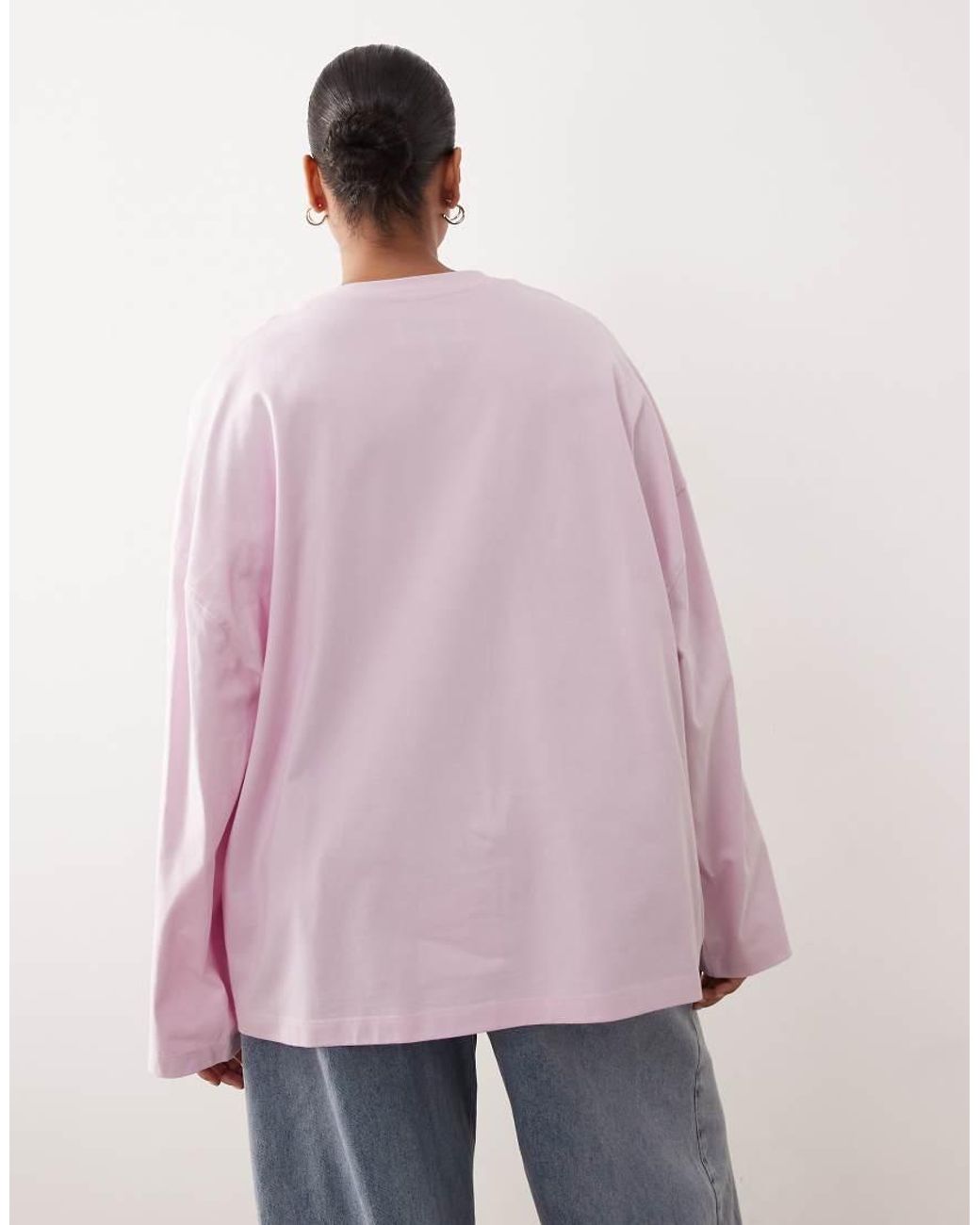 ARRANGE Pink Curve Cotton Oversized Long Sleeve T-shirt