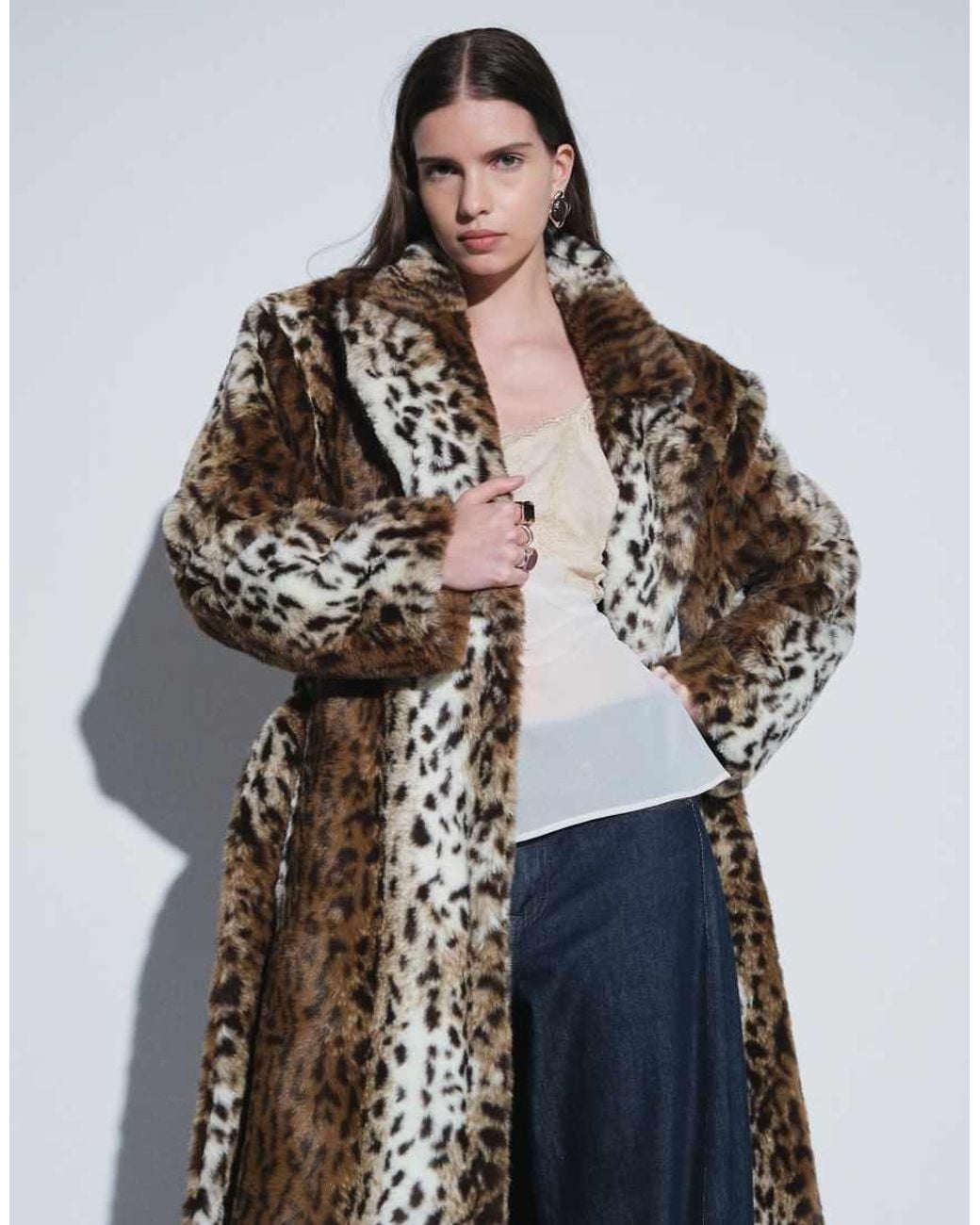 ASOS Metallic Longline Belted Faux Fur Coat