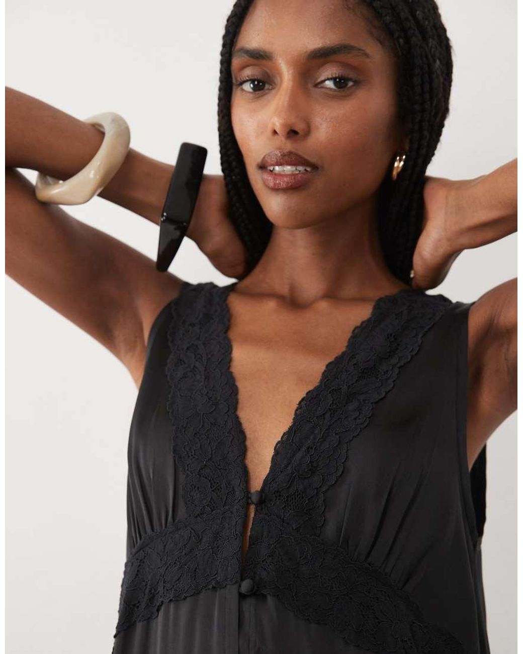 Miss Selfridge Natural Satin Lace Insert Hanky Hem Mini Dress