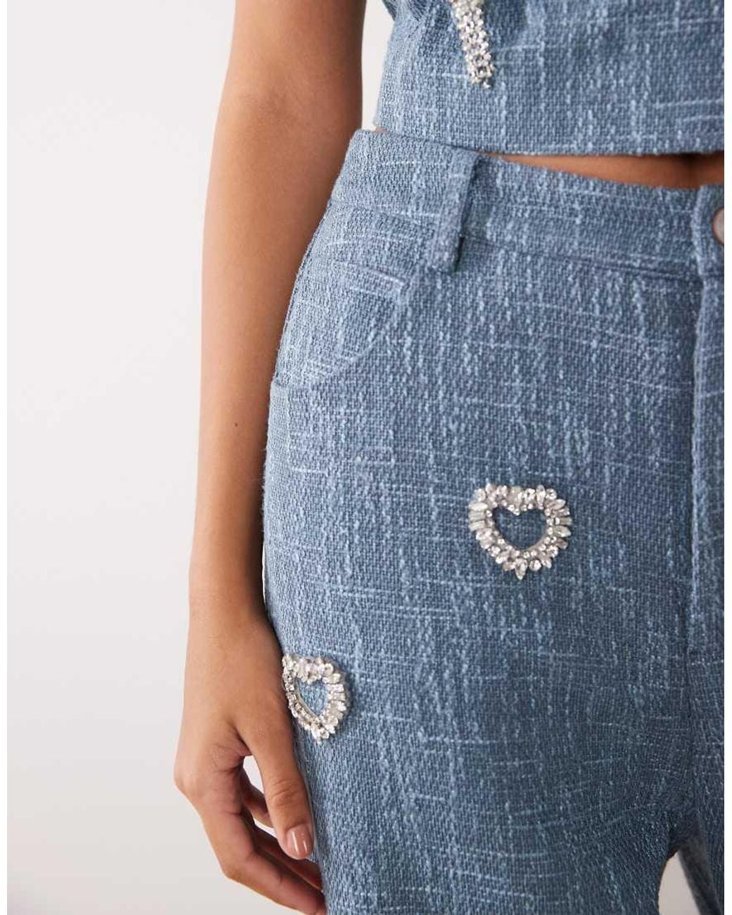 ASOS Blue Co-ord Embellished Heart Boucle Barrel Pants