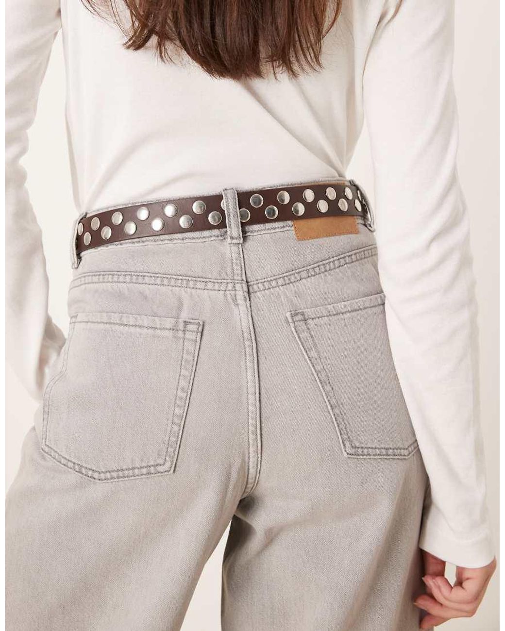 Mango Gray Faux Leather Studded Belt