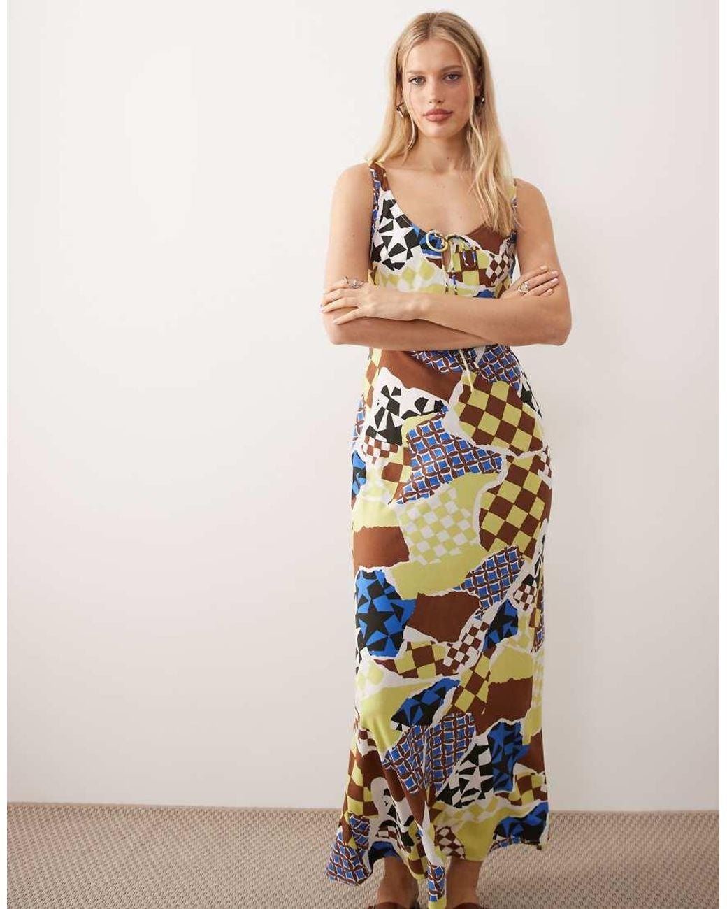 ASOS White Scoop Neck Tie Front Midi Dress