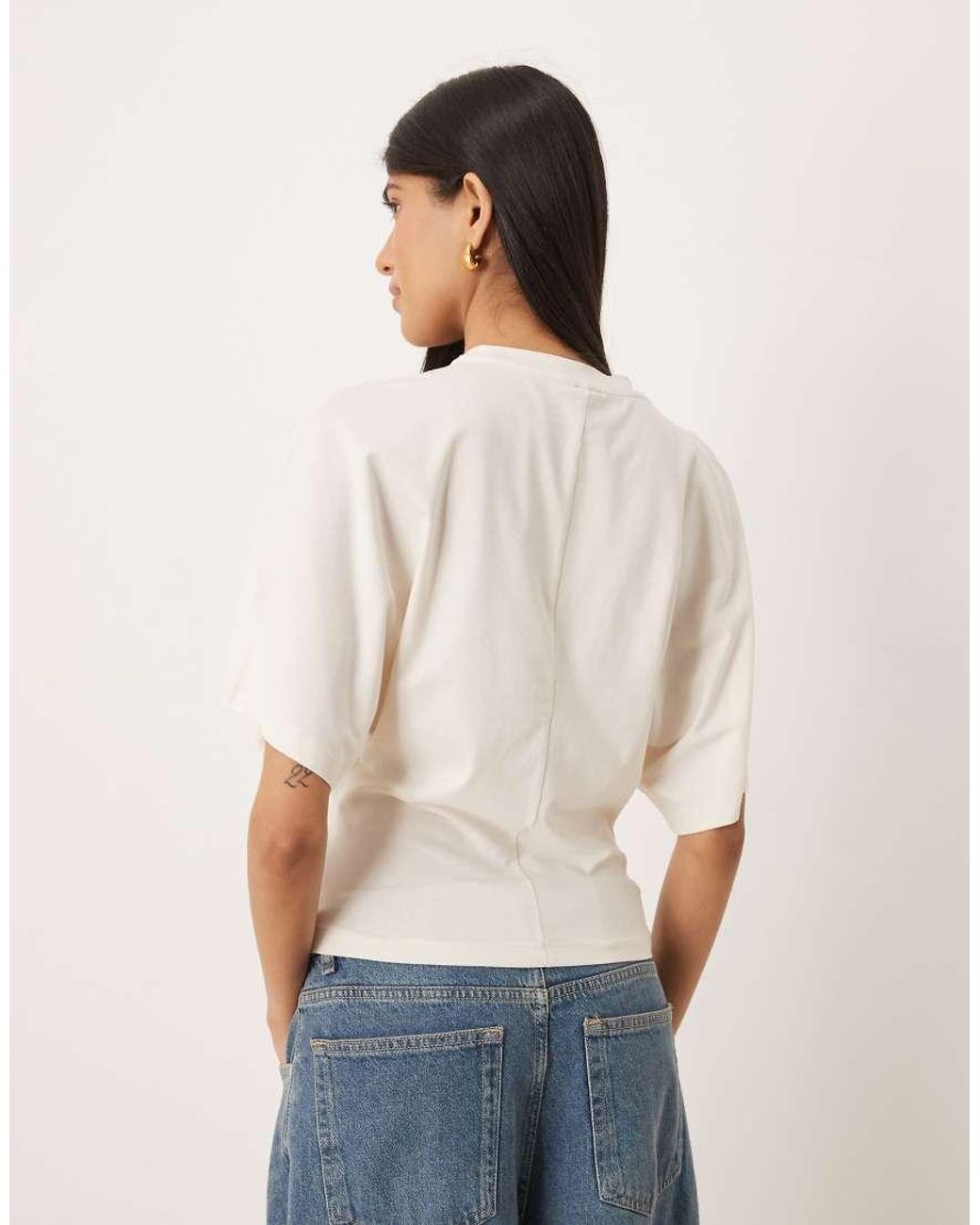 Gina Tricot White Short Sleeve Cinched Waist Top