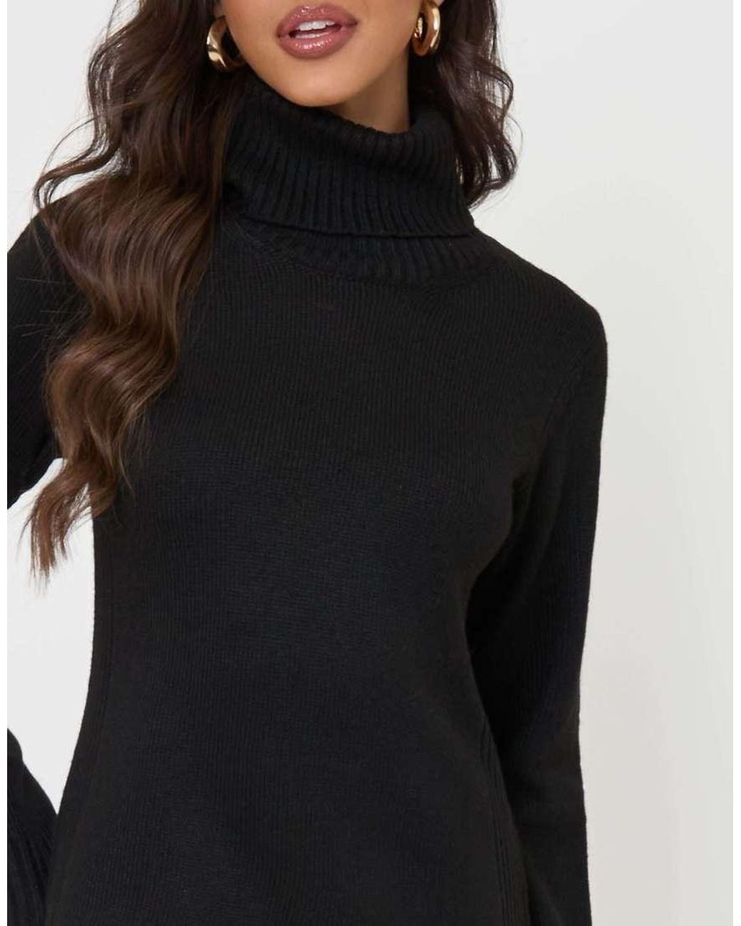 Threadbare Black Turtle Neck Maxi Jumper Dress