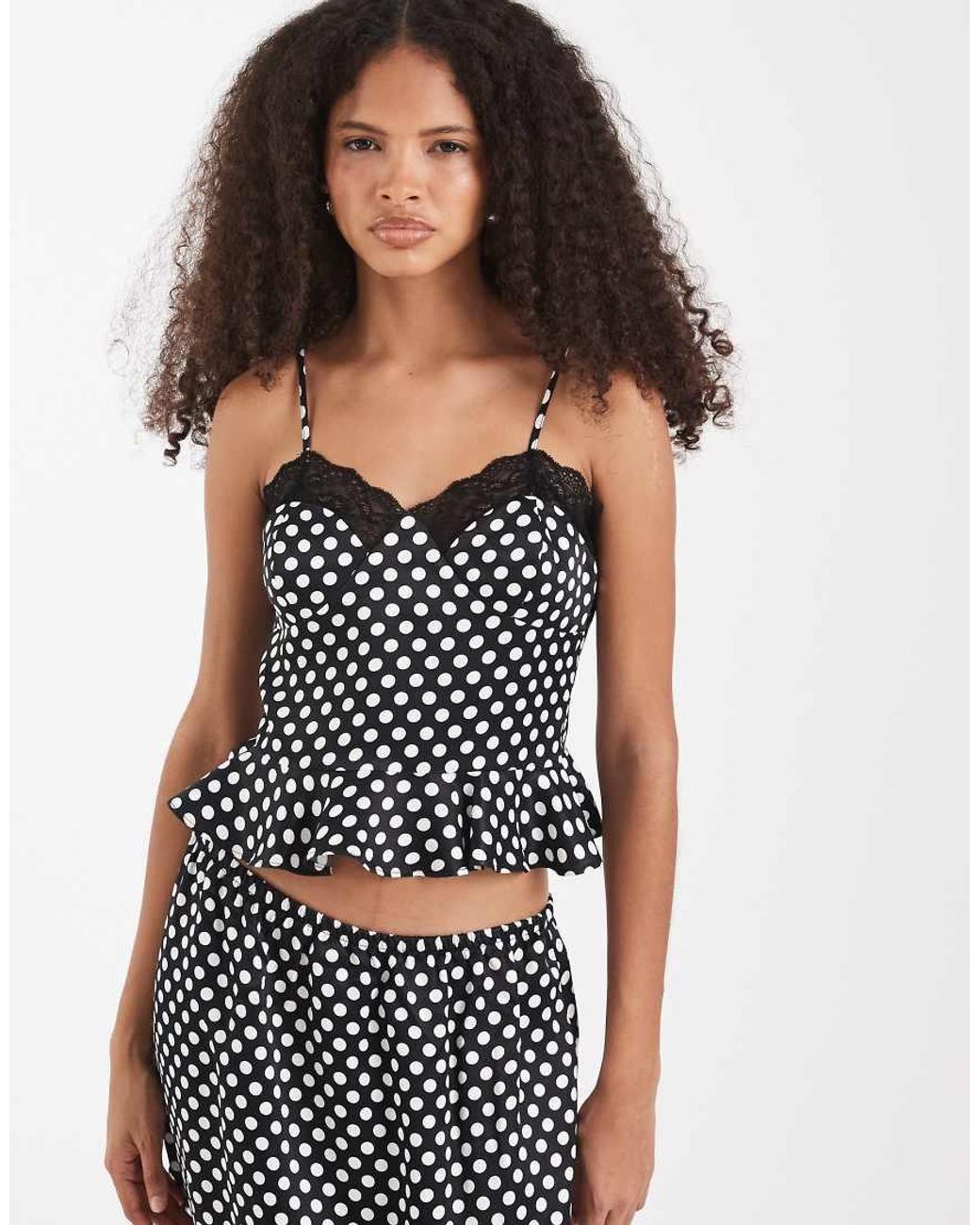 ASOS Black Satin Lace Trim Peplum Top