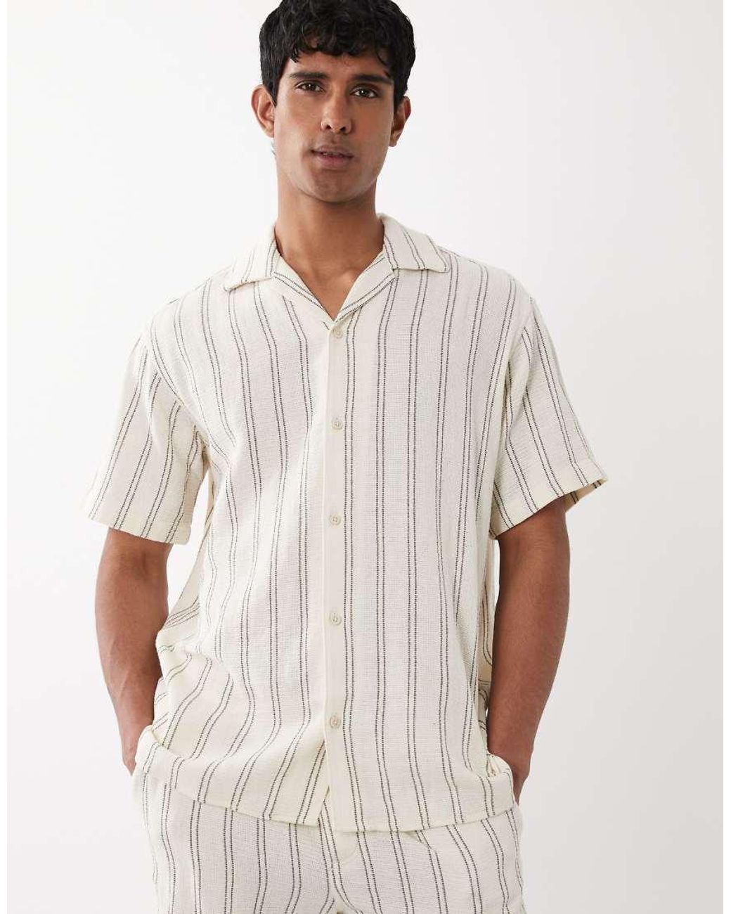 Jack & Jones White Stripe Textured Shirt for men