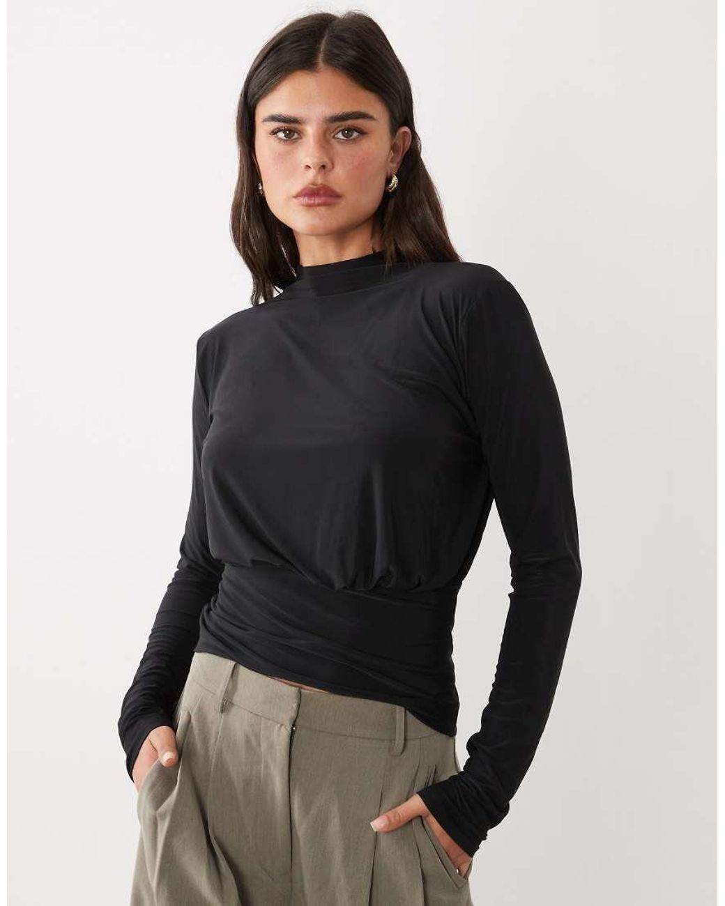 ASOS Black Blouson Cinched Open Tie Back Blouse