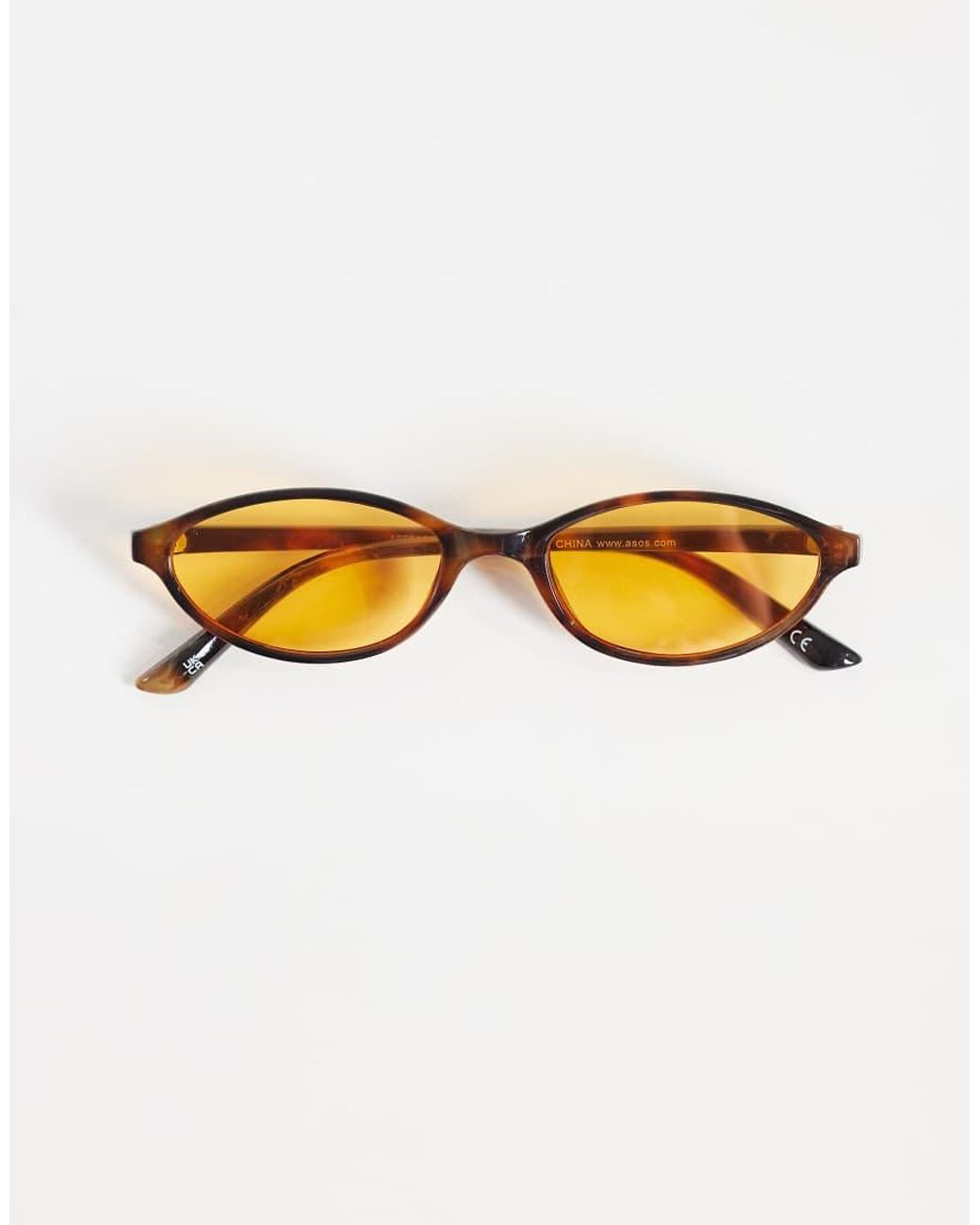 ASOS Metallic Slim Oval Light Tint Sunglasses
