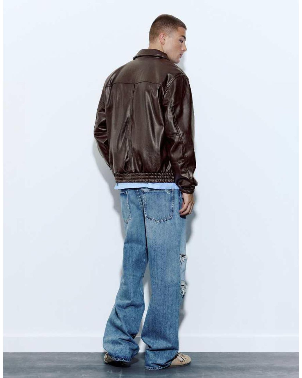 Pull&Bear Blue Leather-effect Jacket for men