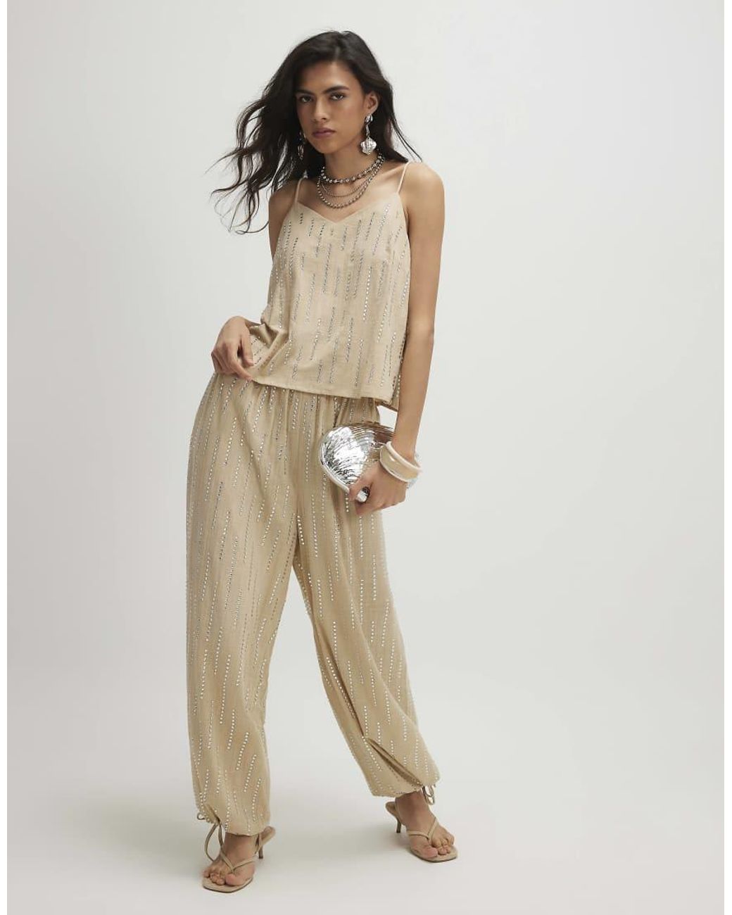 River Island Brown Cotton Embellished Cami Top