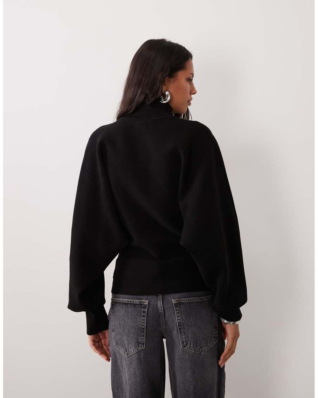 ASOS Black Premium High Neck Batwing Compact Jumper