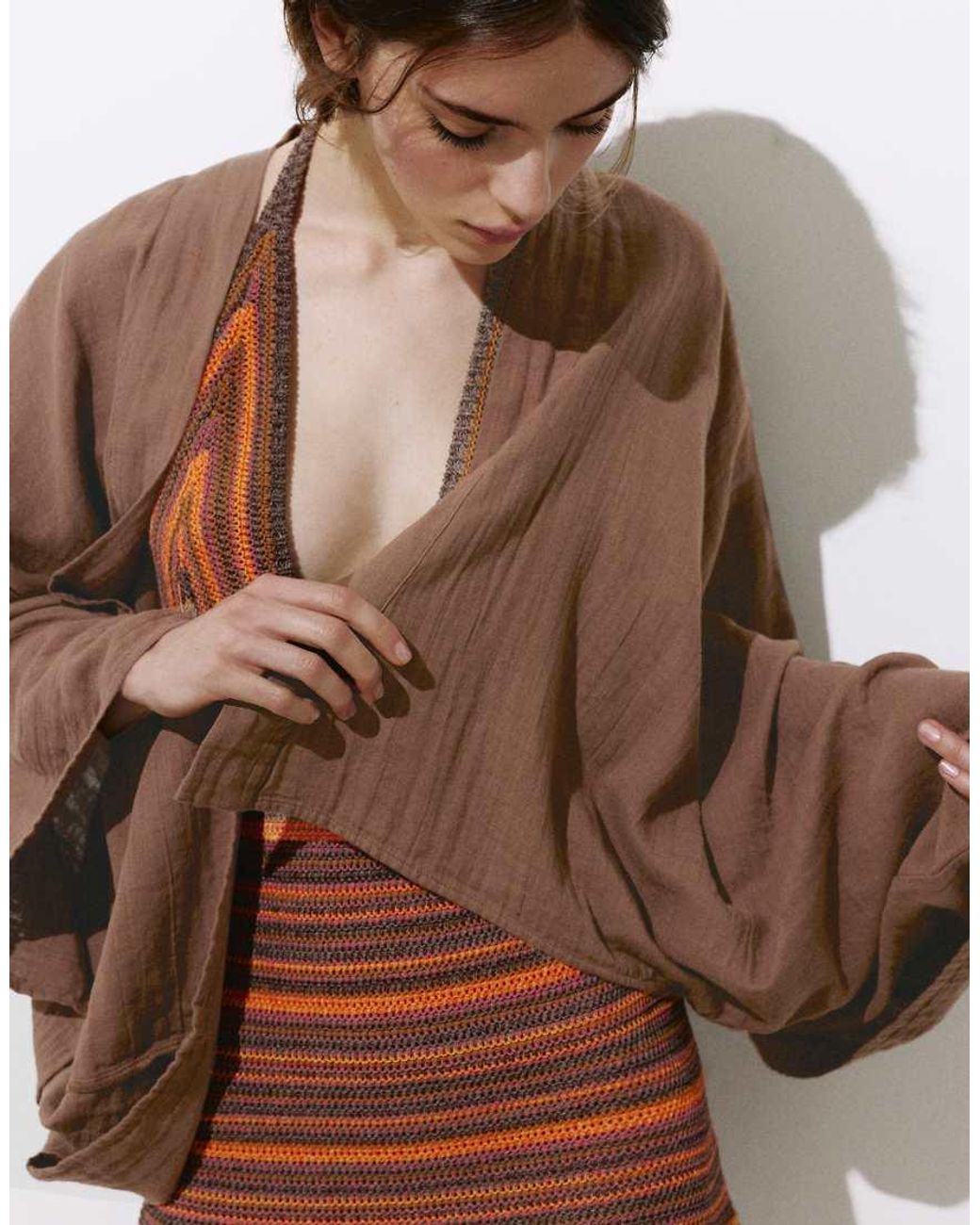 Pull&Bear Brown Short Chiffon Kimono