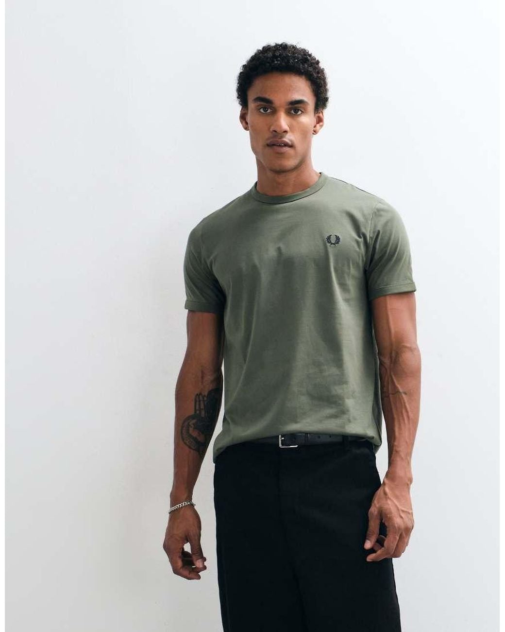 Fred Perry Green Short Sleeve Logo Ringer T-Shirt for men