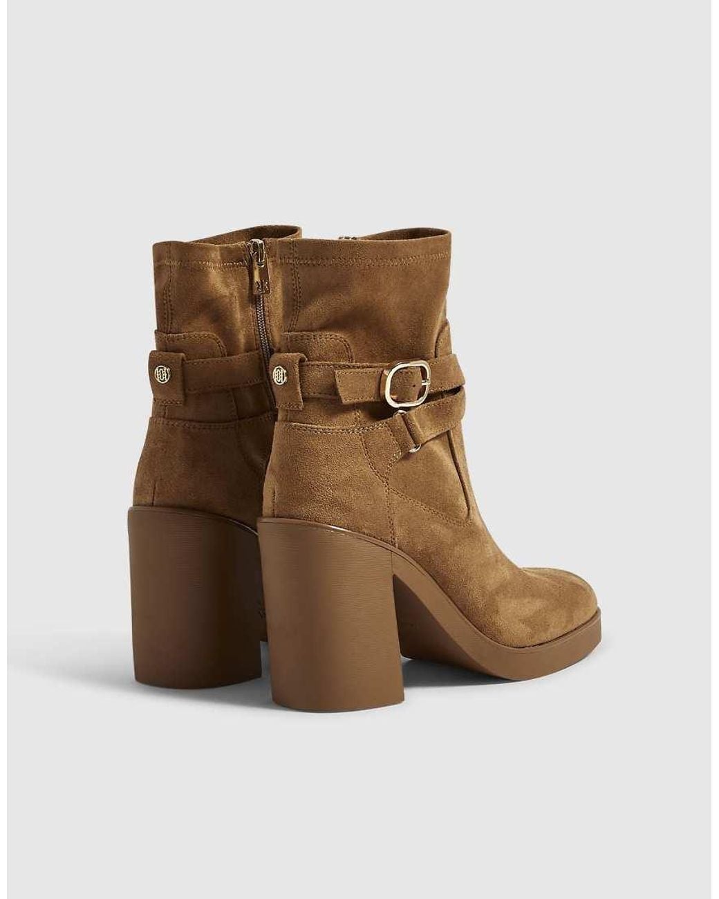 River Island Brown Faux Suede Chunky Buckle Ankle Boots