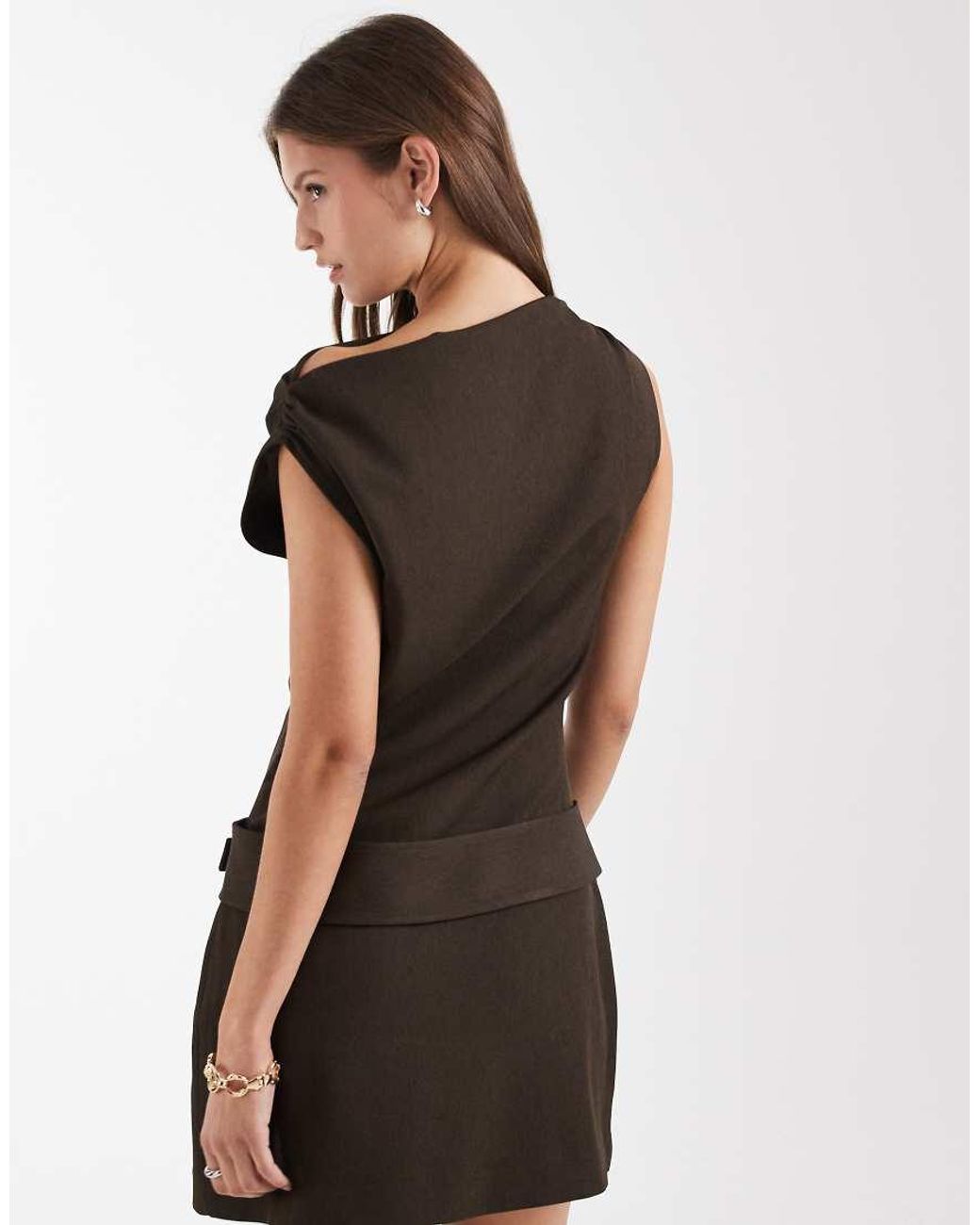 laagam Brown Zola Short Sleeve Belted Mini Dress