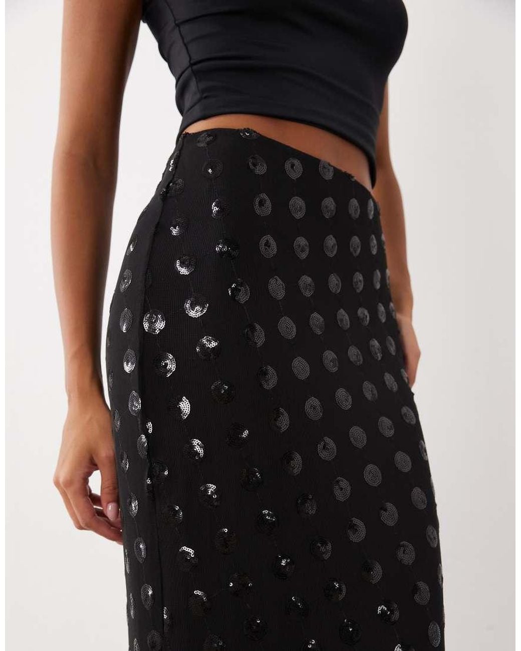 AFRM White Tegan Sequin Mesh High Rise Ruffle Hem Maxi Skirt Set