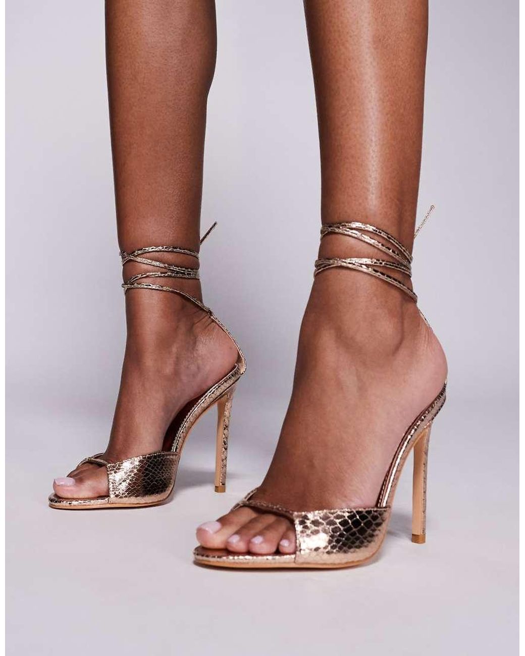 Public Desire Brown Kalisto Tie Leg Heeled Sandals