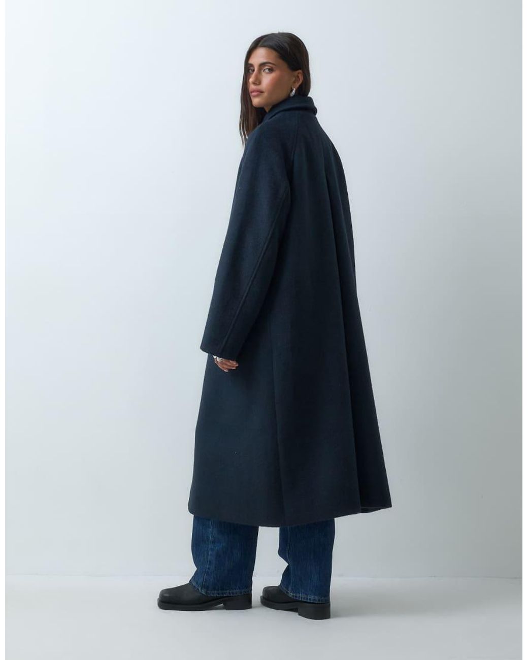 ASOS Blue Longline Car Coat With Wool