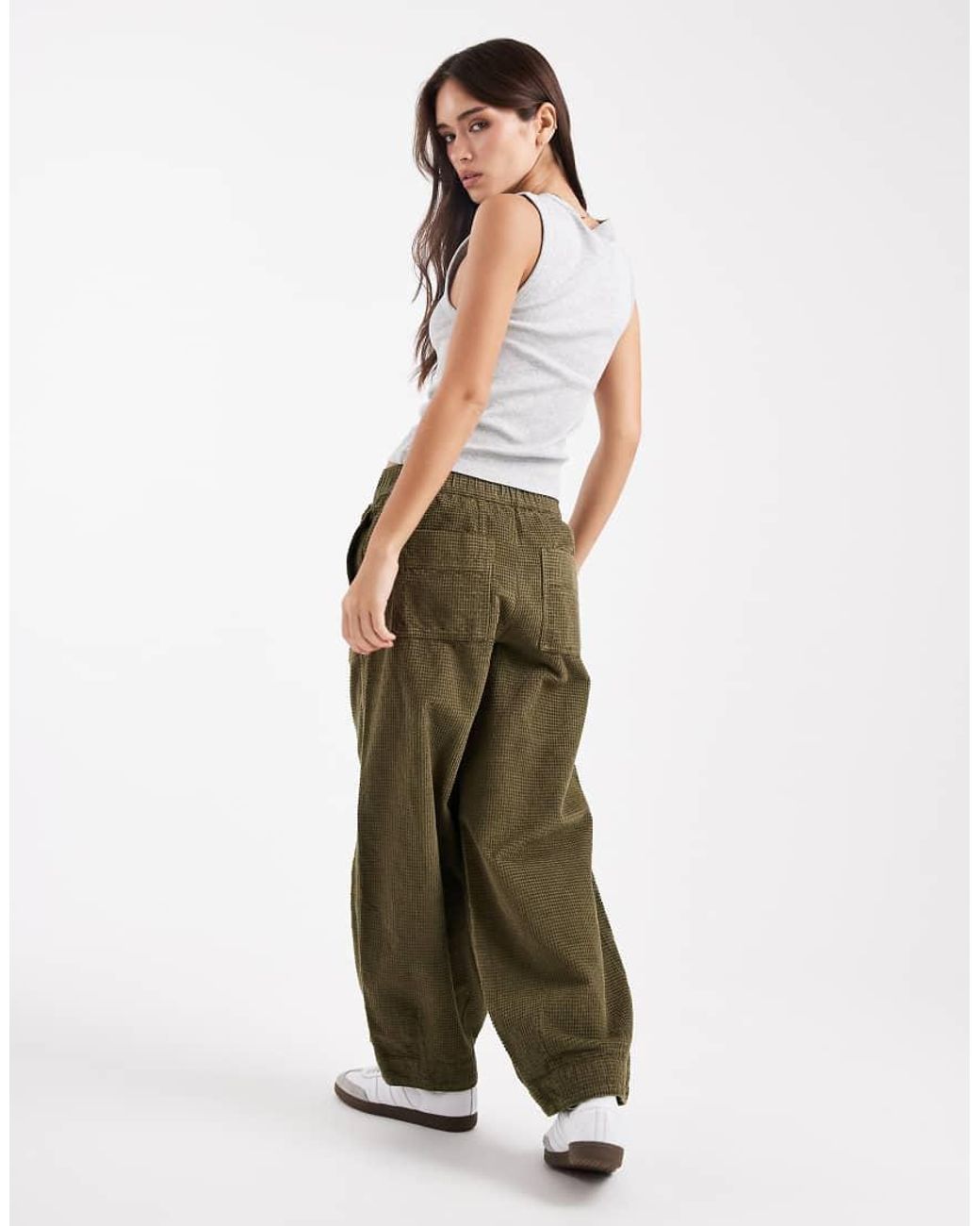 ASOS Green Barrel Leg Bubble Corduroy Pants