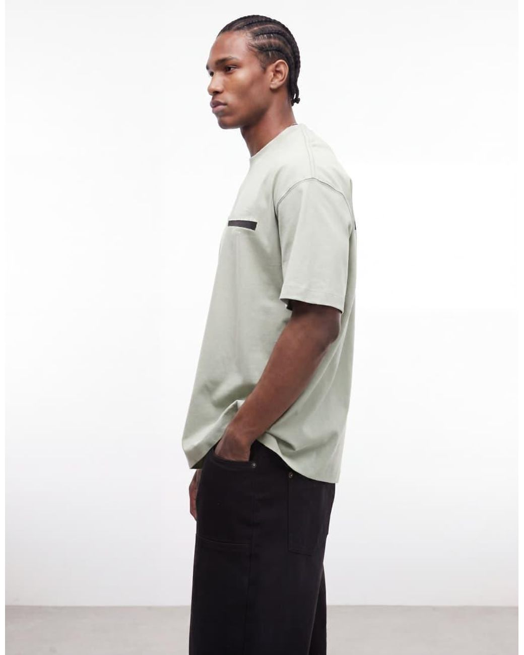 AllSaints Gray Redact Oversized Embroidered Logo T-shirt With Back Print for men