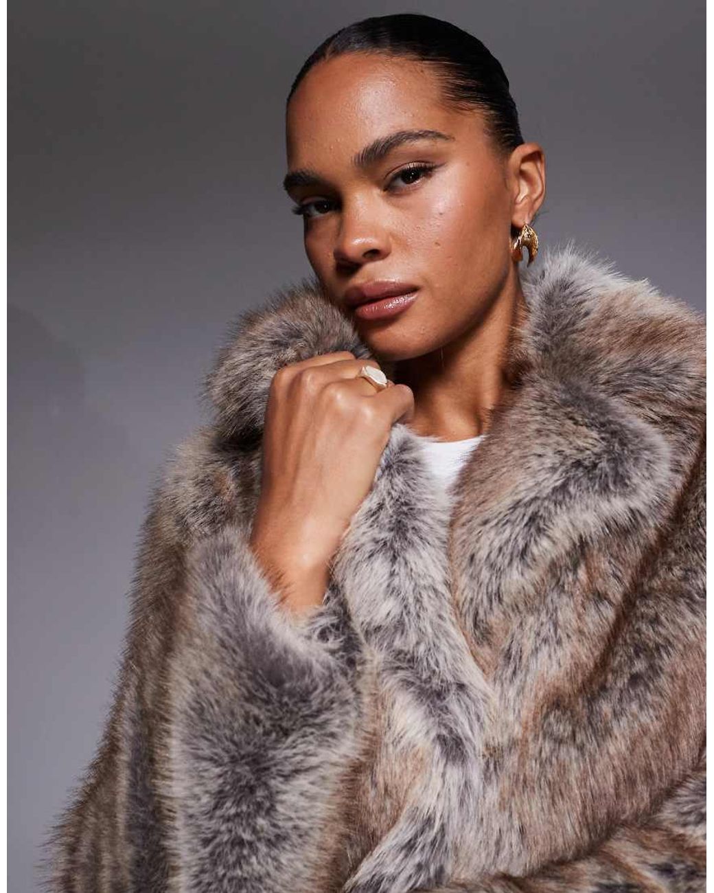 River Island Blue Mid Length Faux Fur Coat