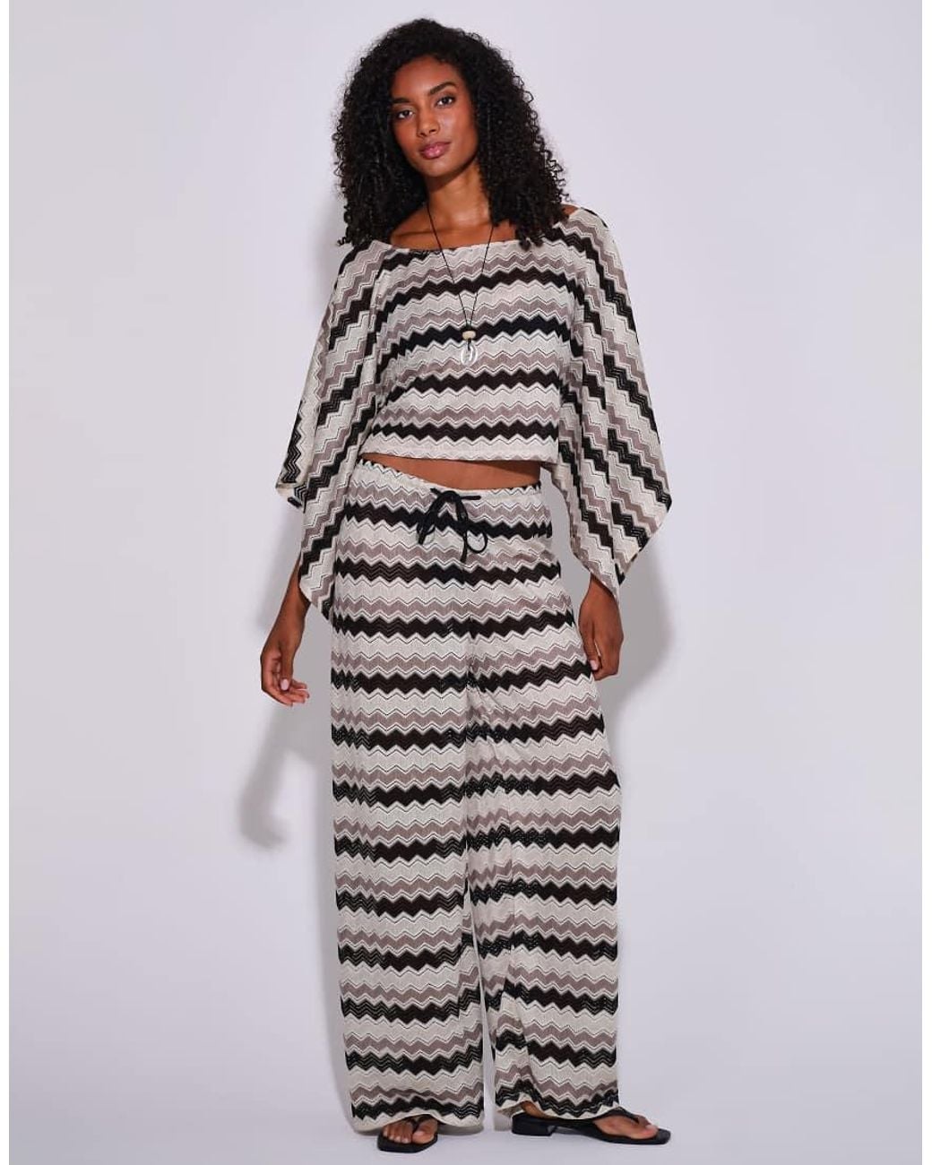 South Beach White Crochet Wide Leg Trousers