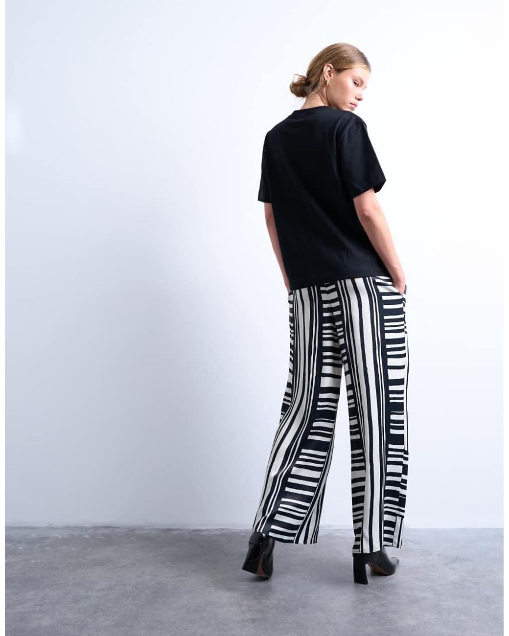 TOPSHOP Black Co Ord Mono Bold Stripe Satin Trouser