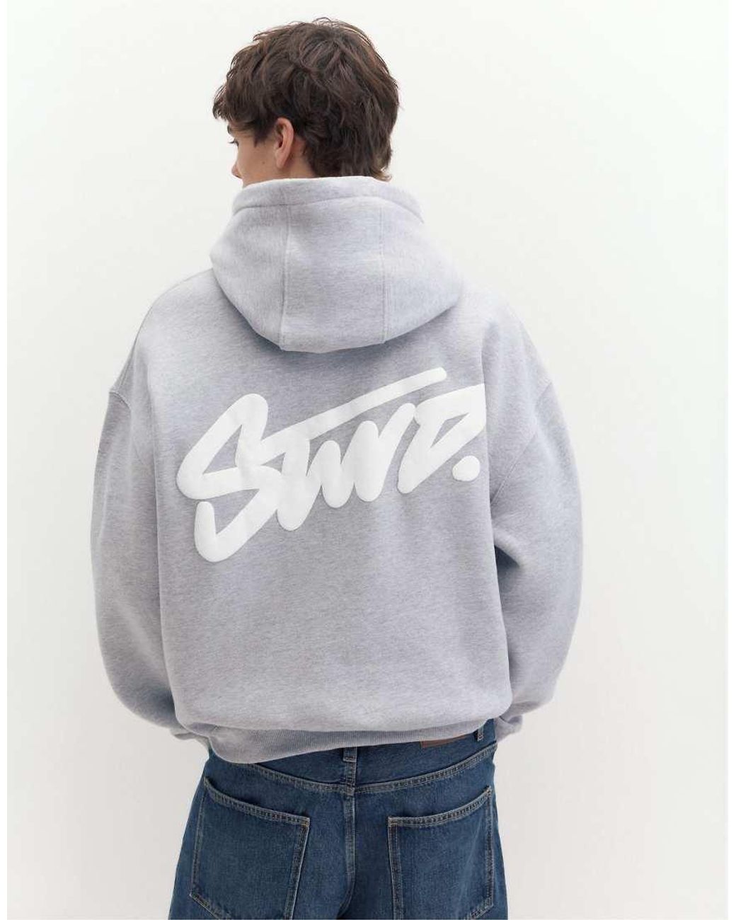 Pull&Bear Gray Stwd Boxy-fit Hoodie for men