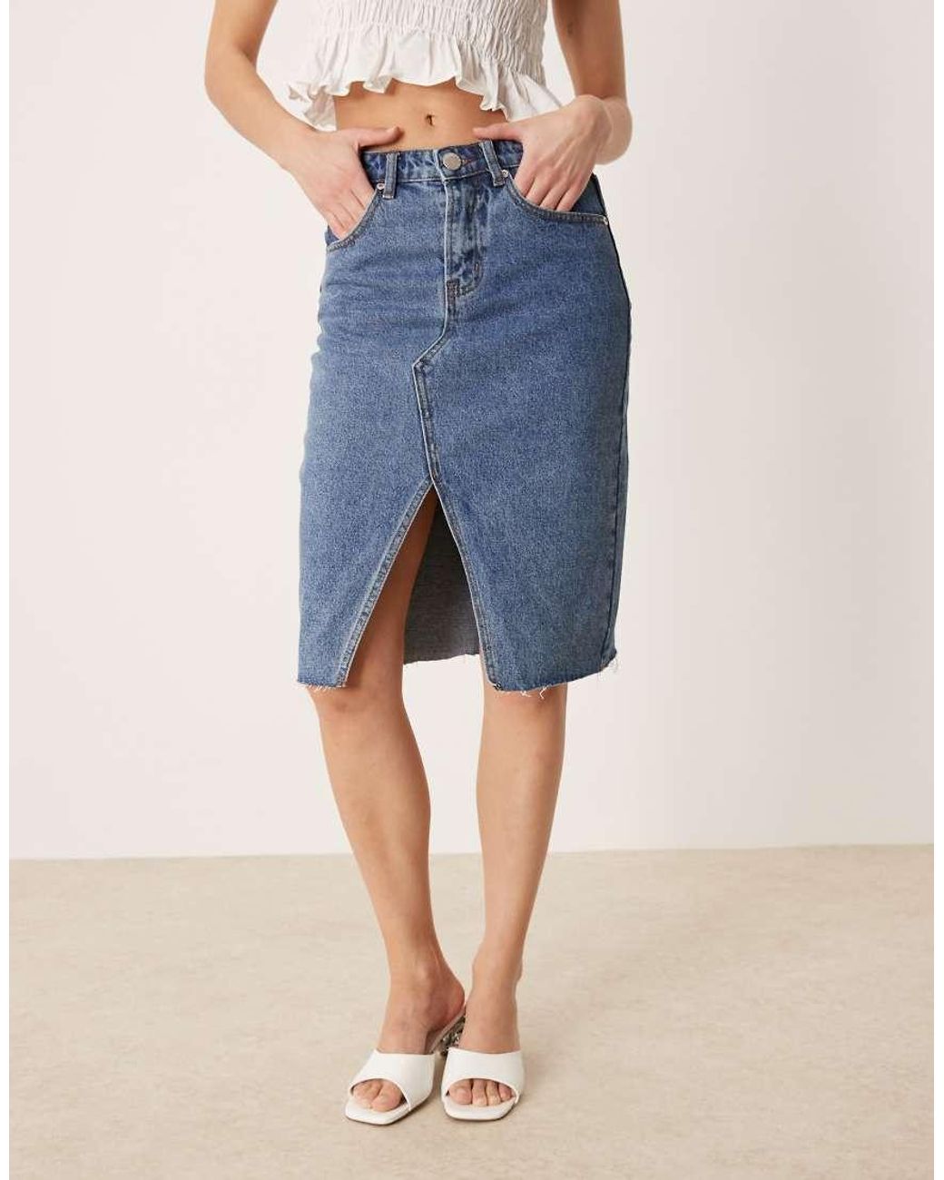 Glamorous Blue Denim Midi Skirt