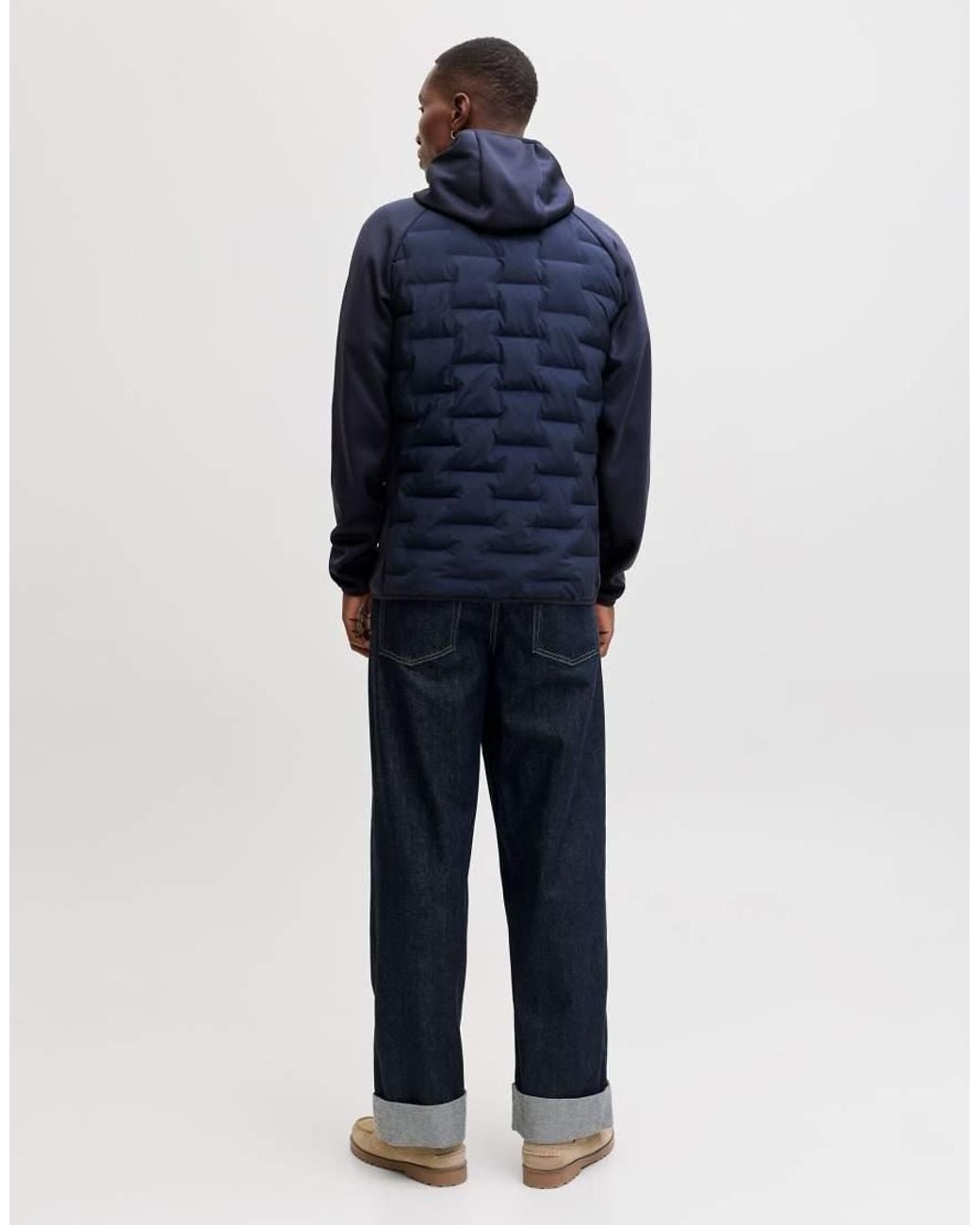 Jack & Jones Blue Perfect Short Padded Hybrid Hooded Jacket for men