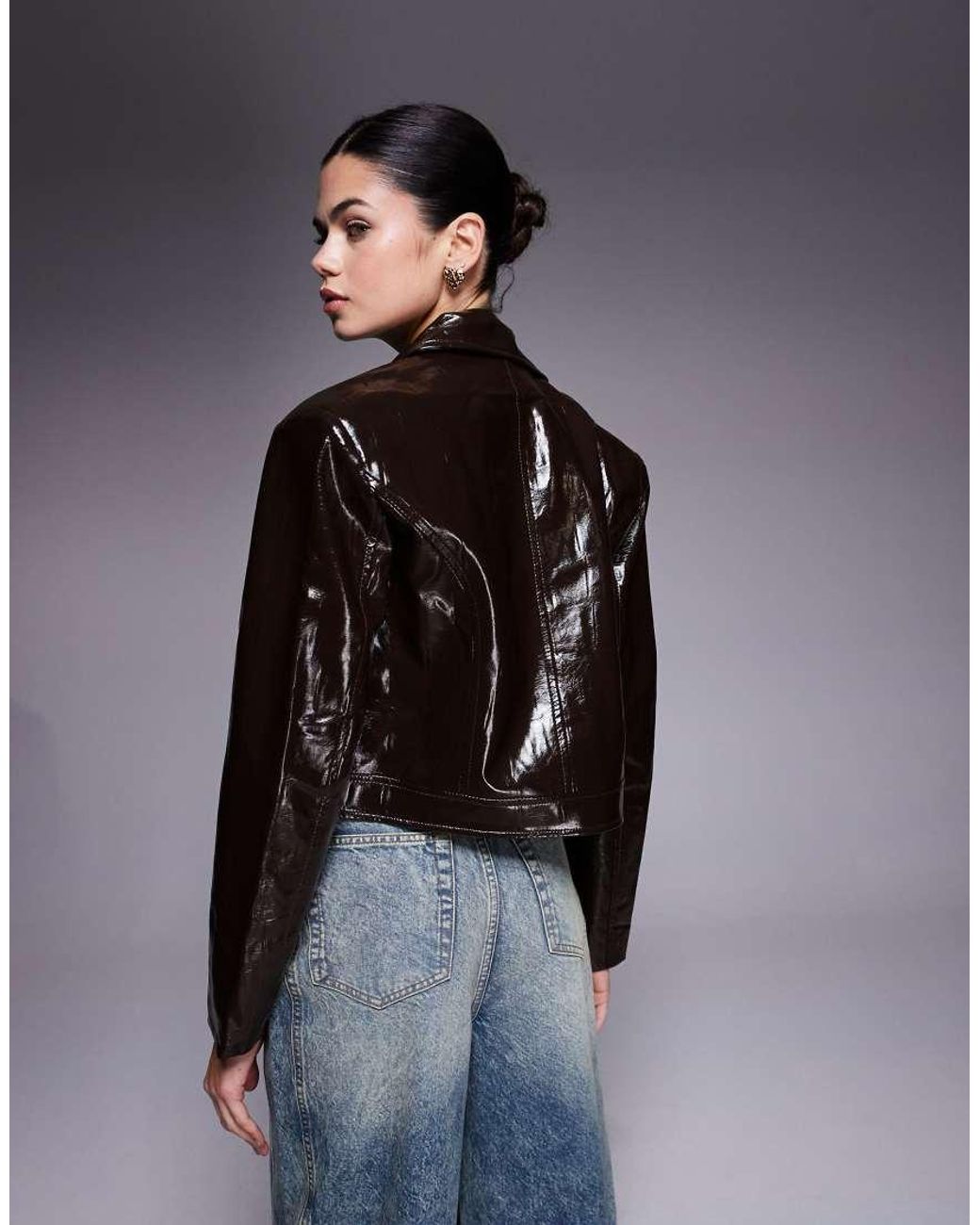 River Island Black Croc Faux Leather Harrington Jacket