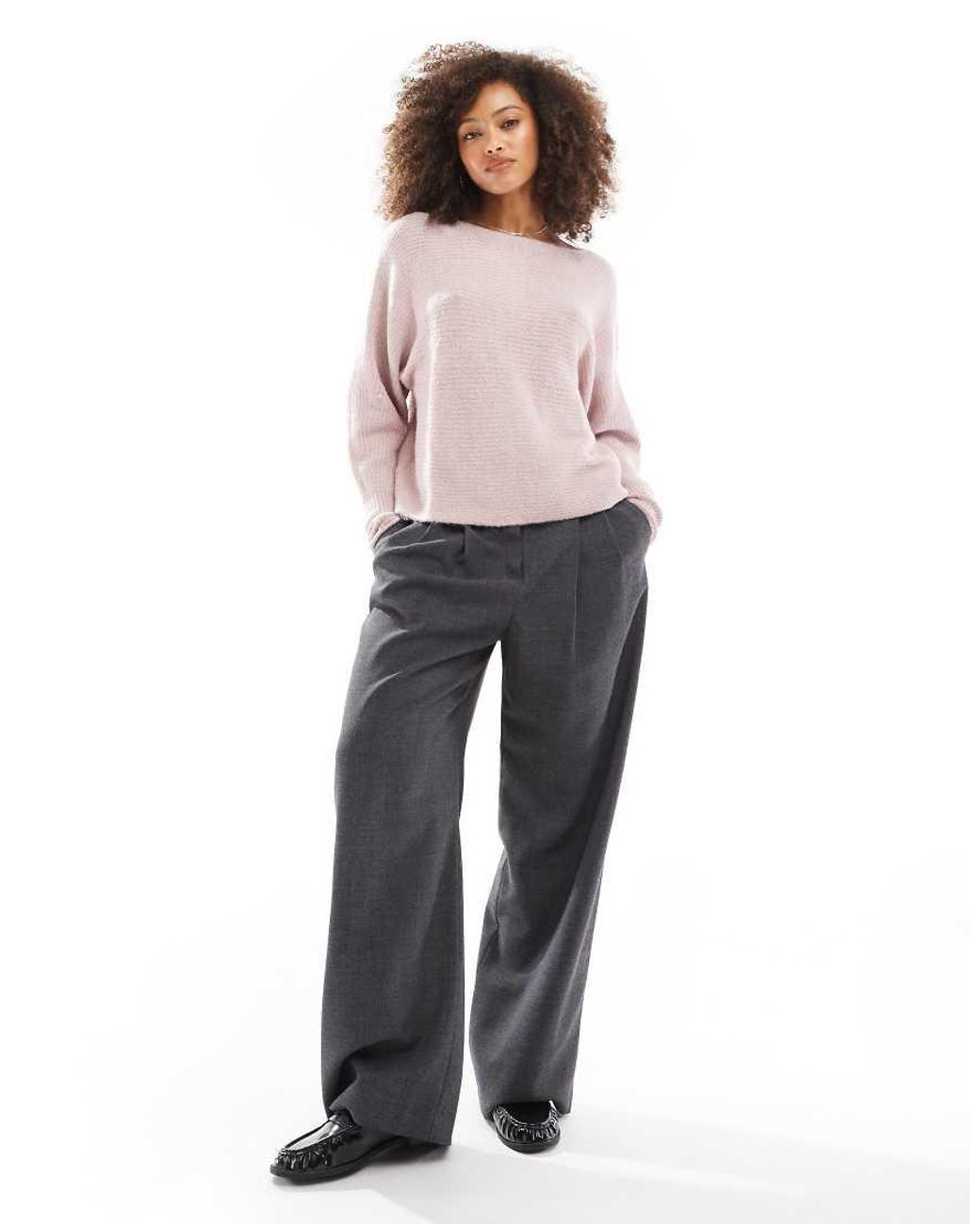 ONLY Pink Ribbed Wide Neck Knitted Jumper