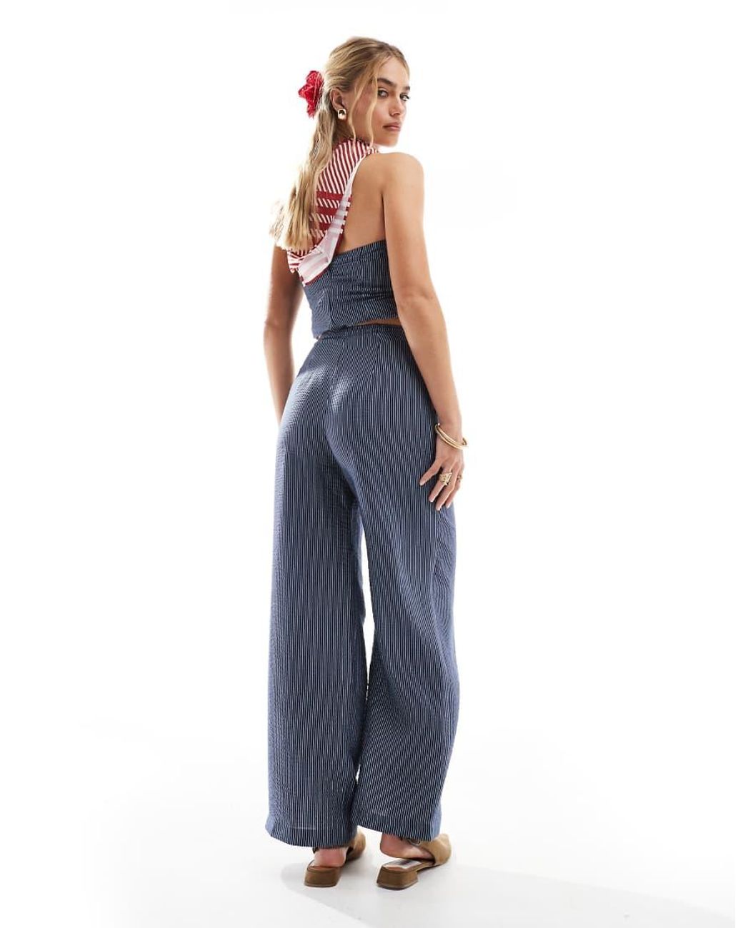 New Look Blue Co-ord Wide Leg Stripe Trousers