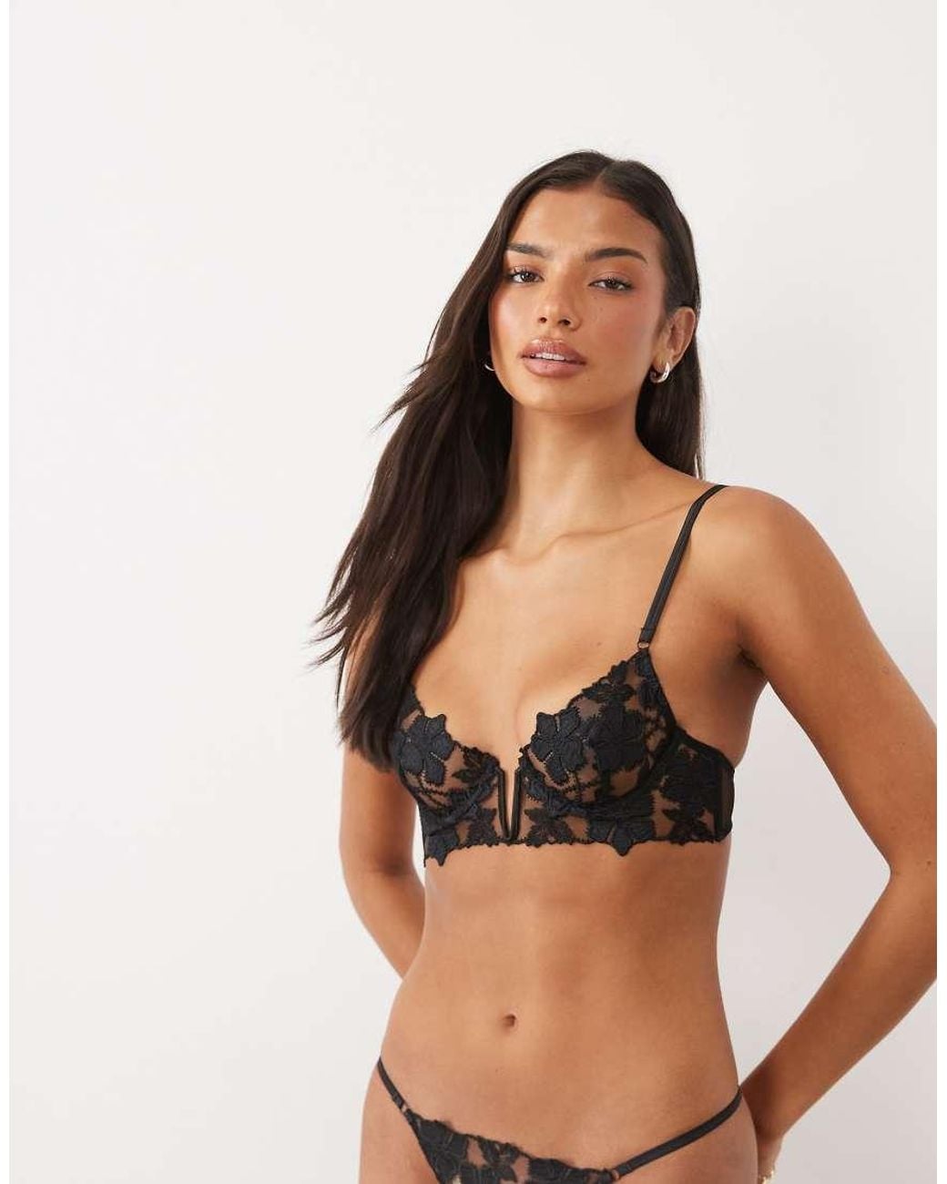 Bluebella Black Alara Longline Wired Bra With V Wire Detail