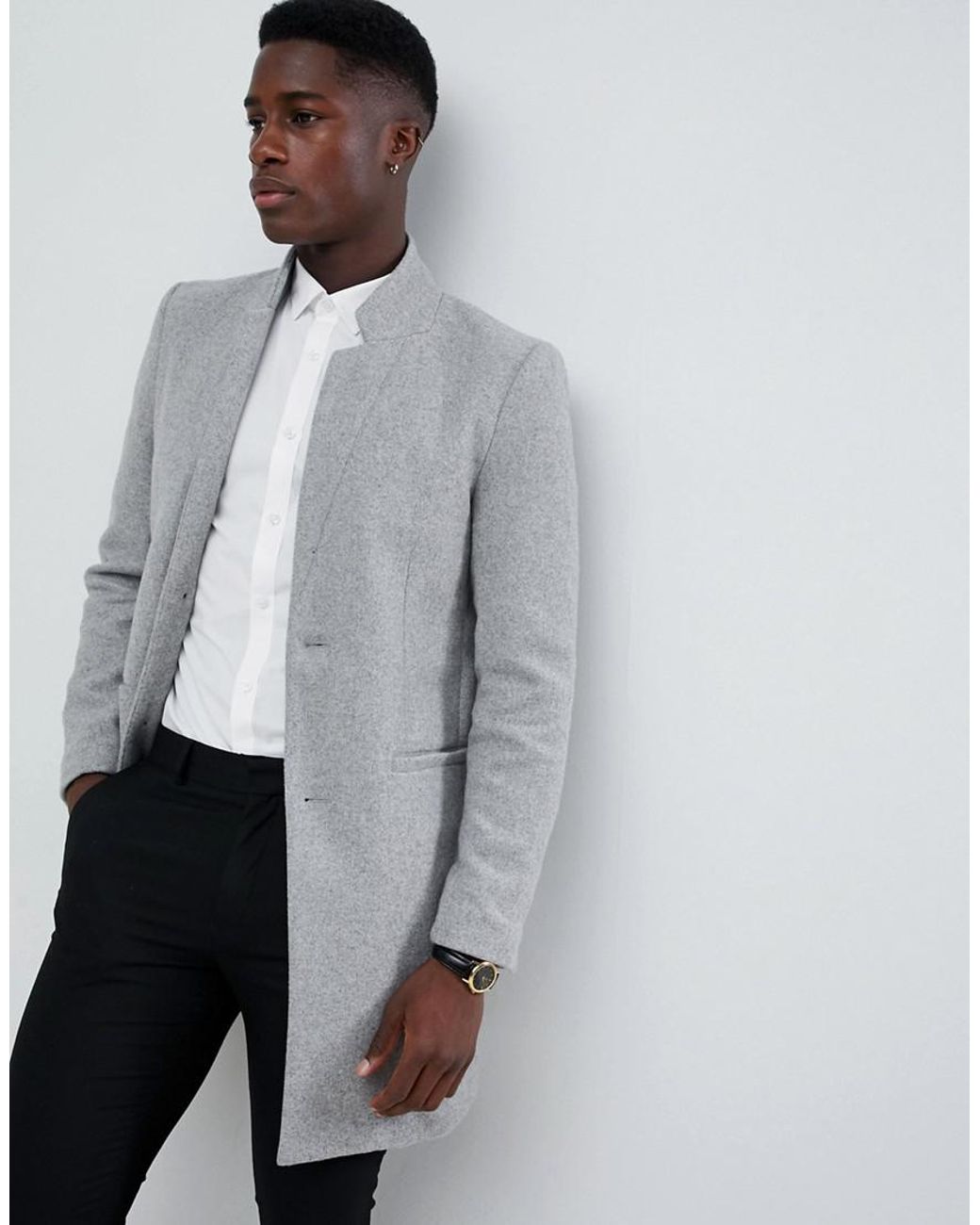Men's stand up collar wool deals coat