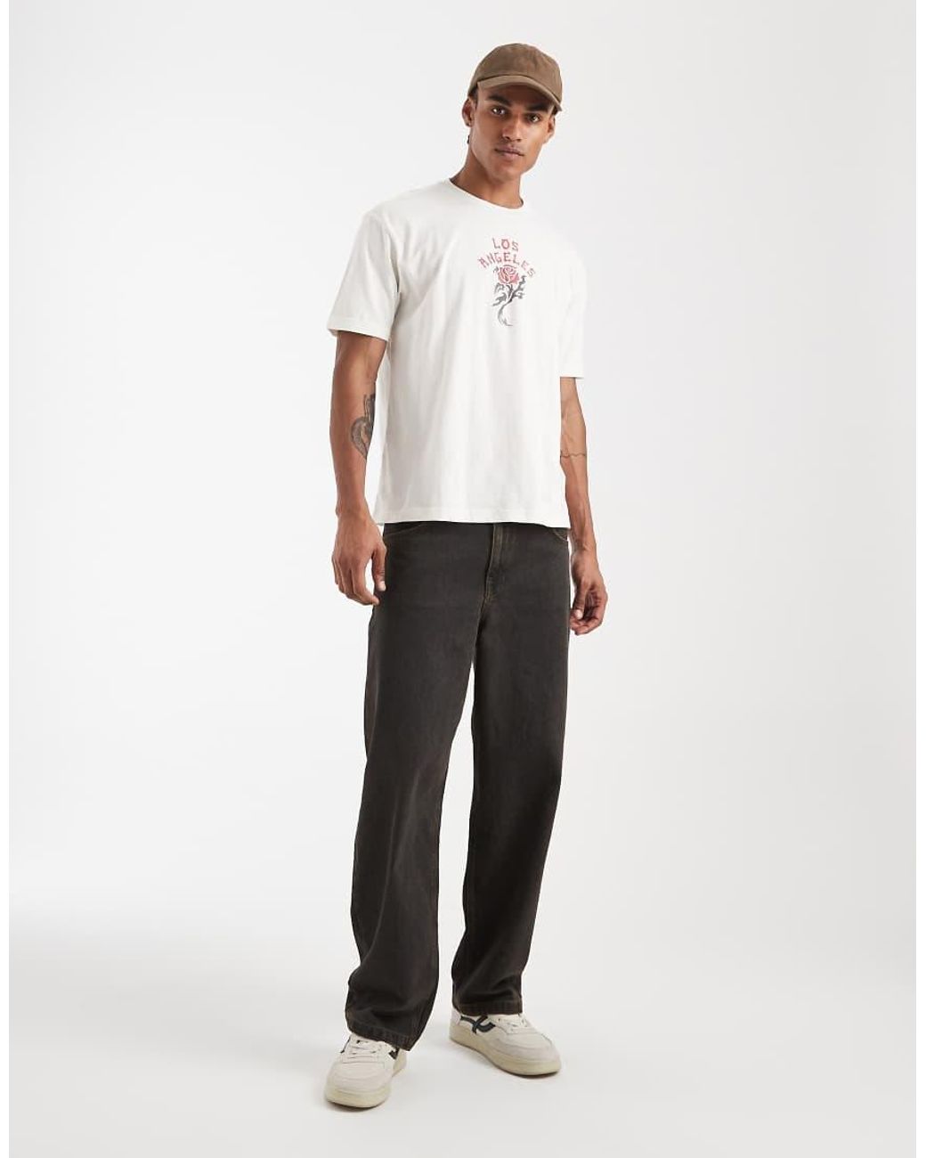 Hollister White Grunge Rose Graphic T-shirt for men