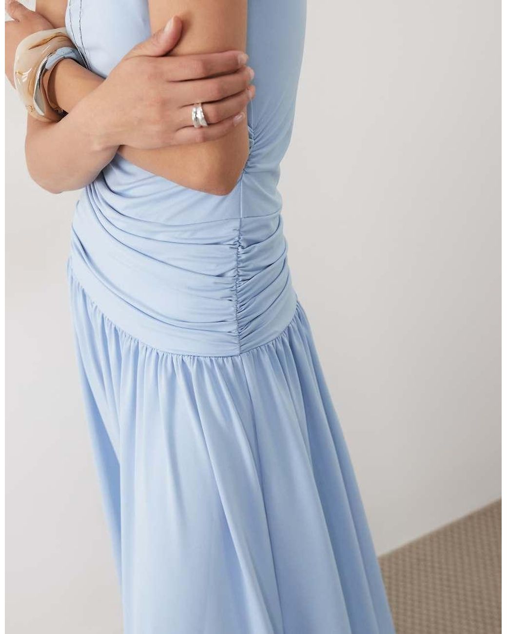 ASOS Blue Scoop Vest Maxi Dress With Drop Waist