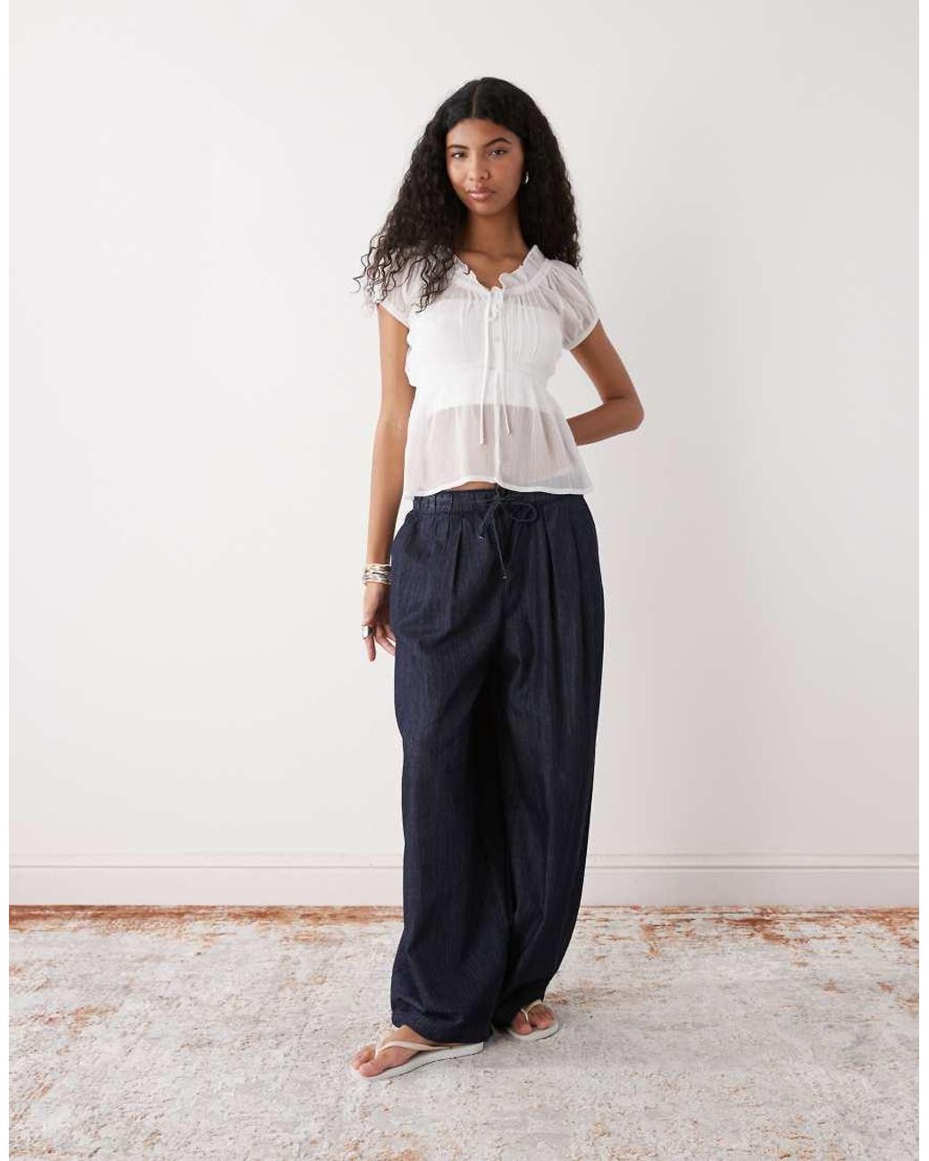 Collusion White Frill Trim Short Sleeve Blouse