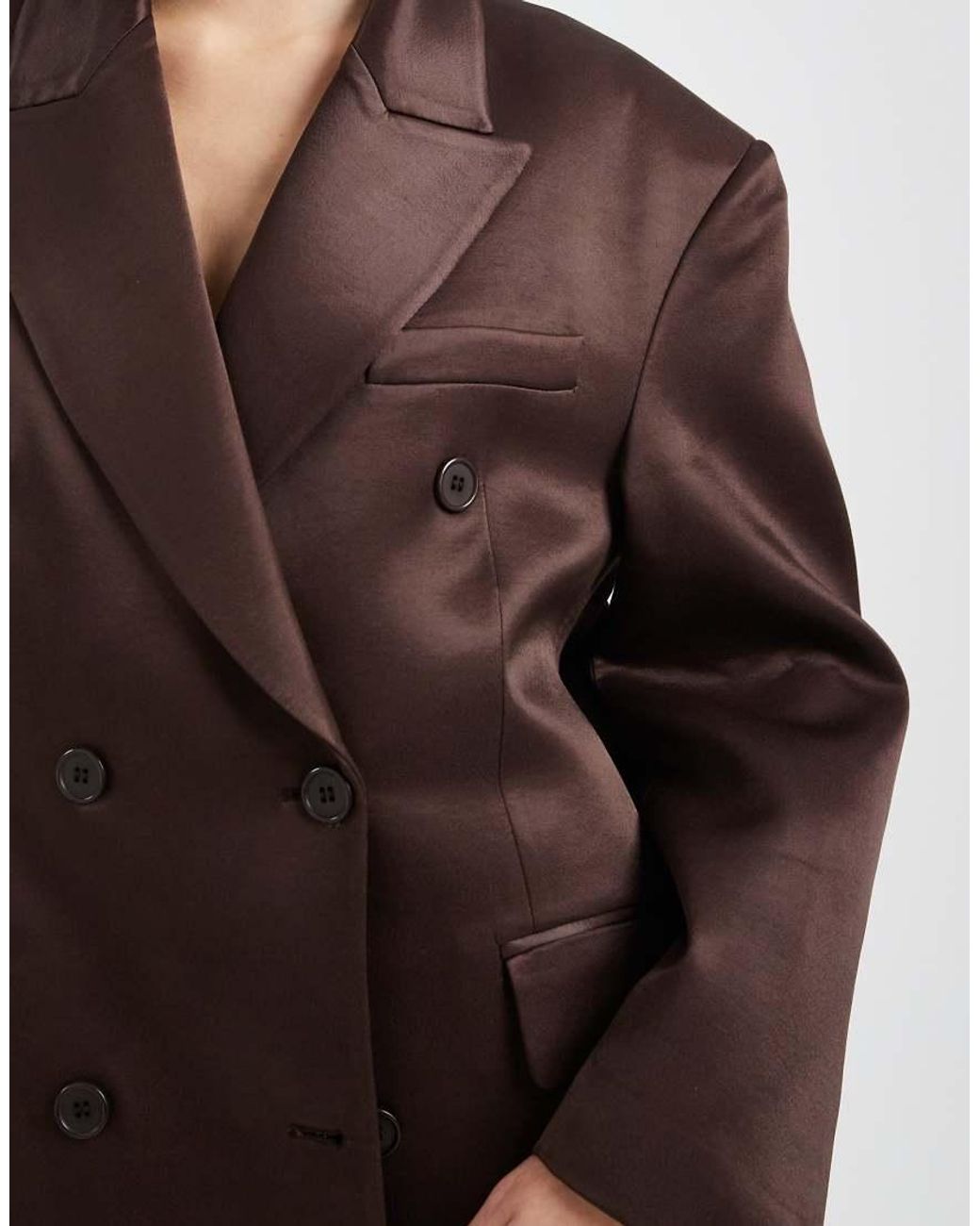 ASOS Brown Oversized Double Breasted Satin Blazer
