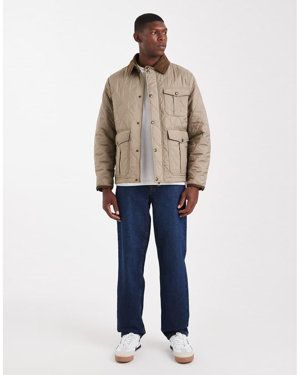 Jack & Jones Natural Quilted Jacket With Cord Collar for men