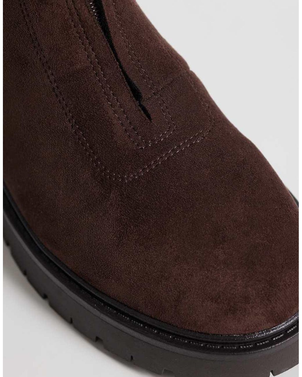 London Rebel Brown Carolina Faux Suede Chunky Zip Front Ankle Boots