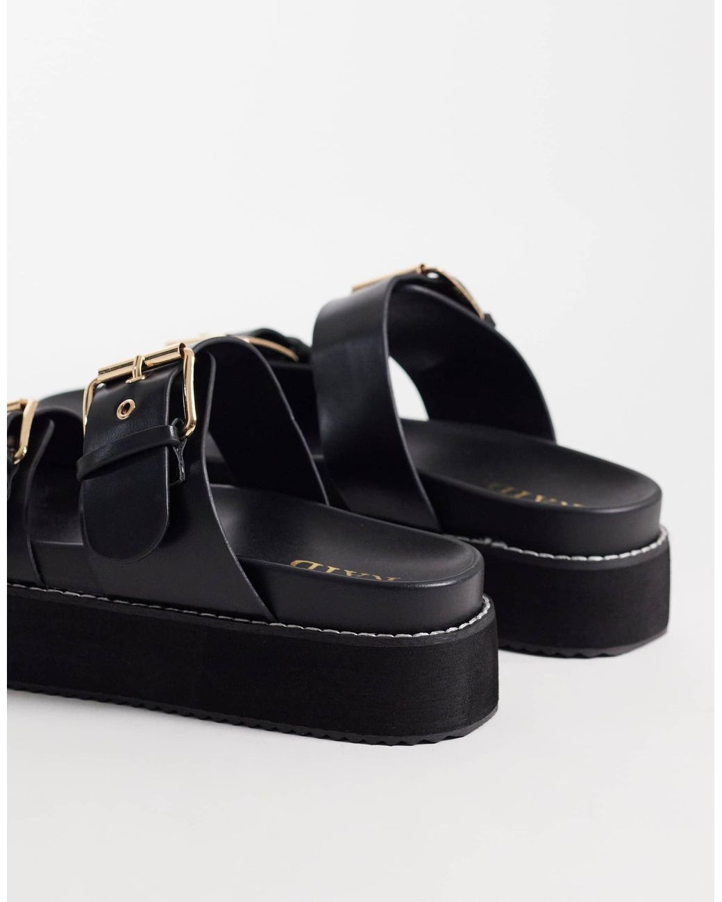 Raid Black Dinnie Flatform Sandals With Buckles